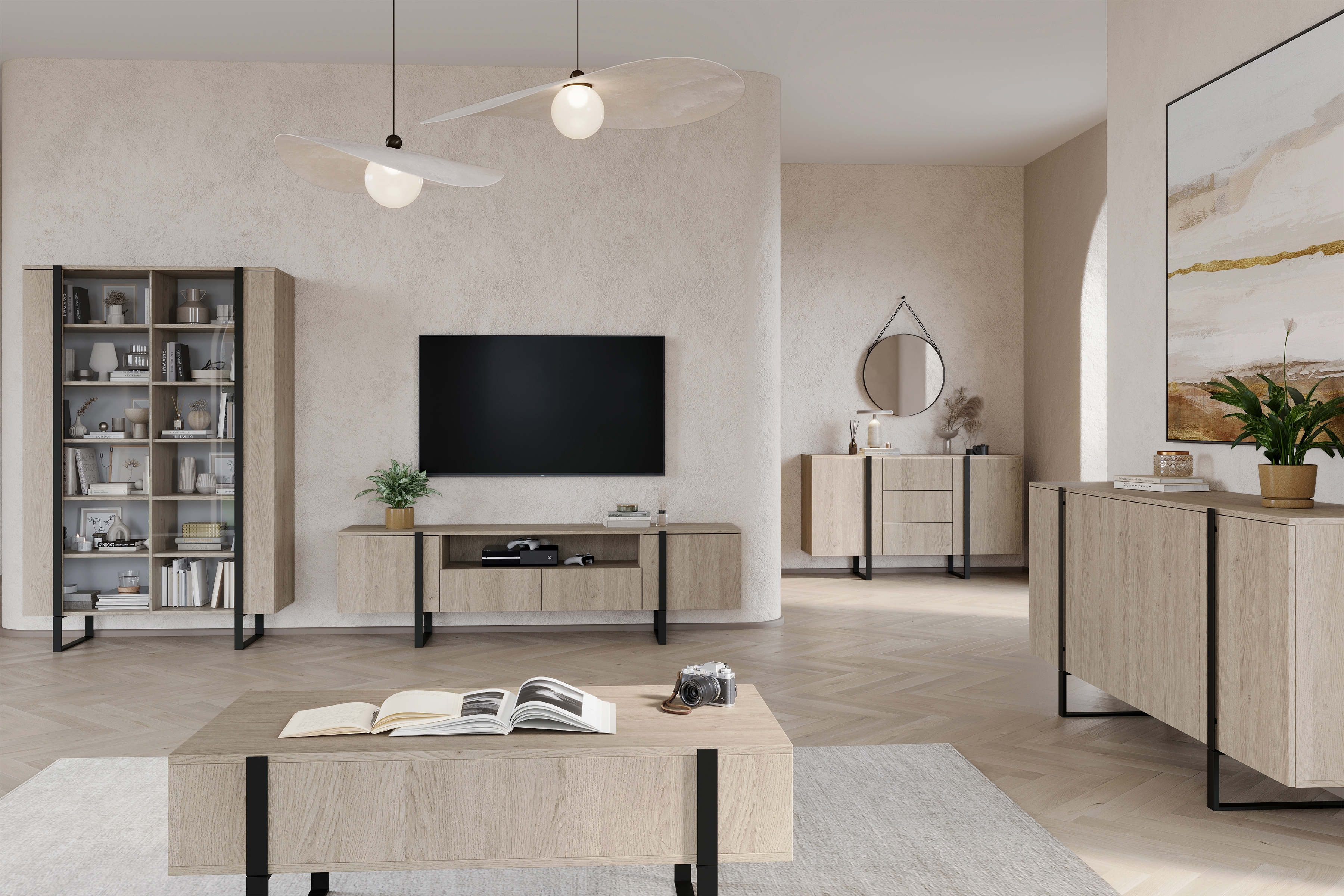 Vitrína Verica 120 cm - dub piškótový / čierne nožičky Vitrína Verica 120 cm z metalowymi nogami - Dub biszkoptowy / čierny nozki