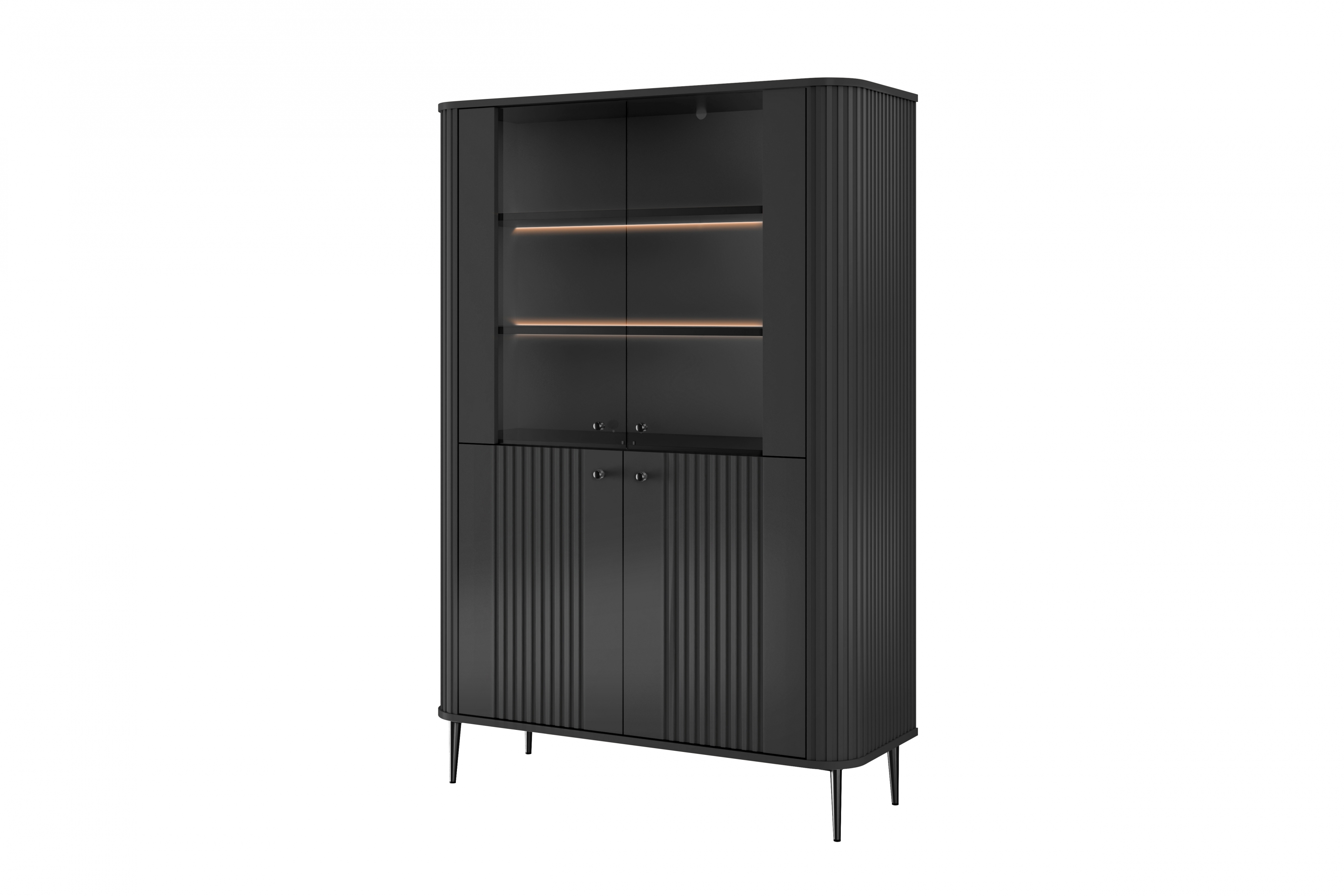 Vitrína Vesper 103 cm - čierna / čierne nožičky Vitrína Vesper do obývacej izby - Čierny / čierny nožičky