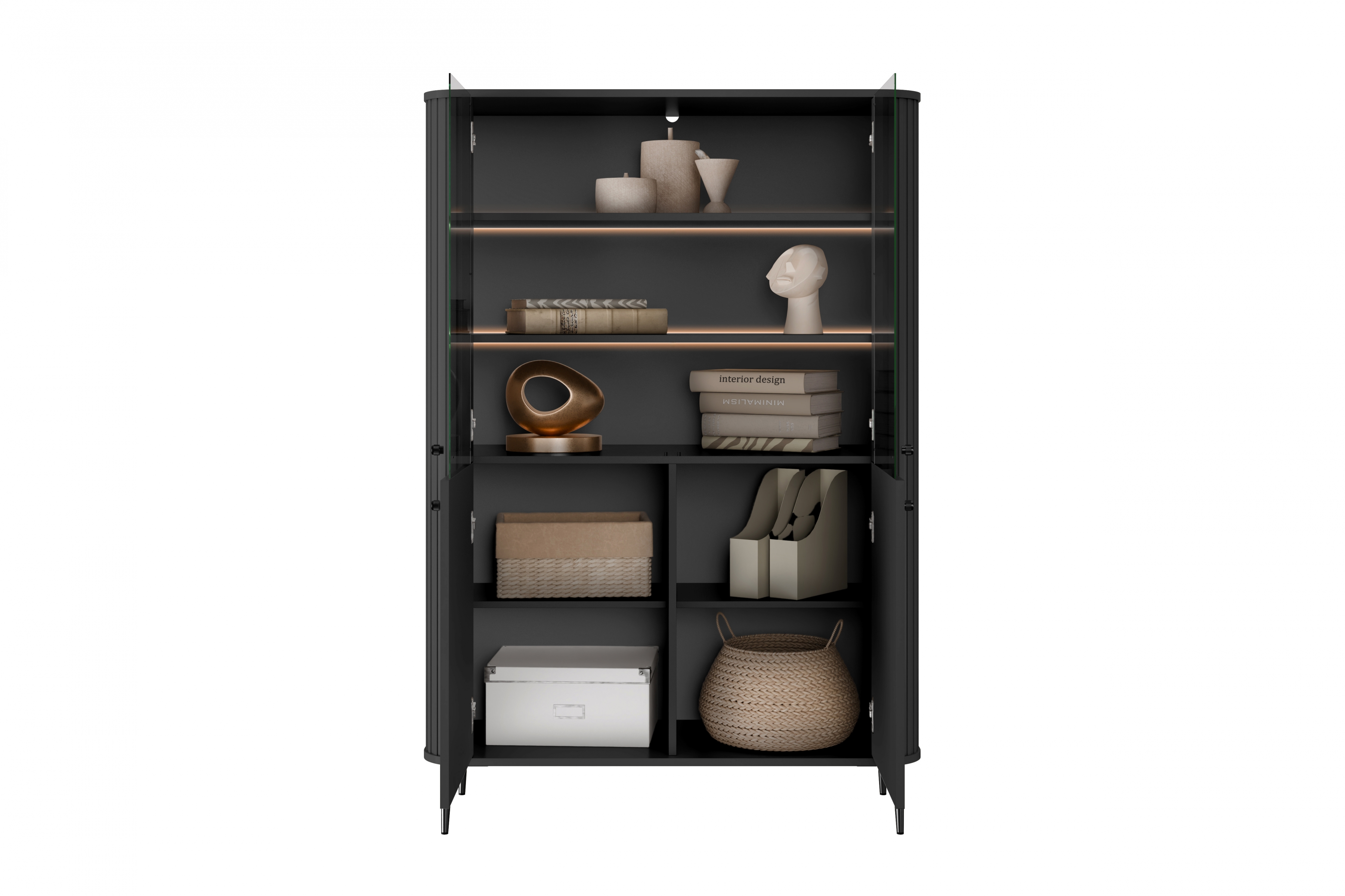 Vitrína Vesper 103 cm - čierna / čierne nožičky Vitrína Vesper do obývacej izby - Čierny / čierny nožičky