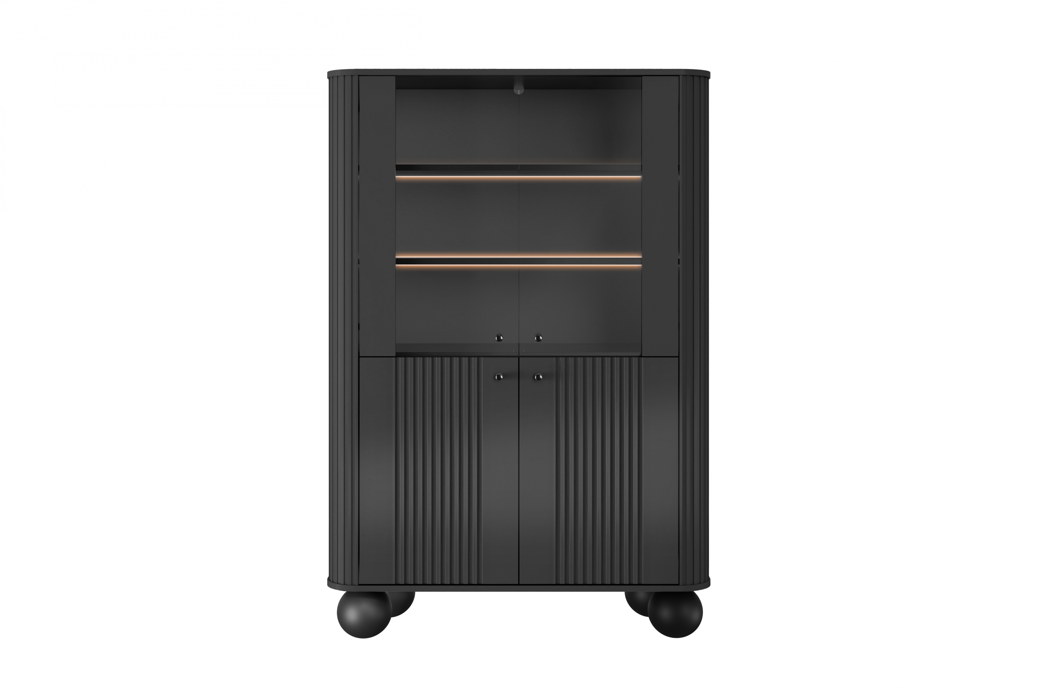 Vitrína Vesper 103 cm - černá / černé úchyty / kulaté nohy Vitrína Vesper pro obývacího pokoje - černá / černá Úchytky / Nohy kule