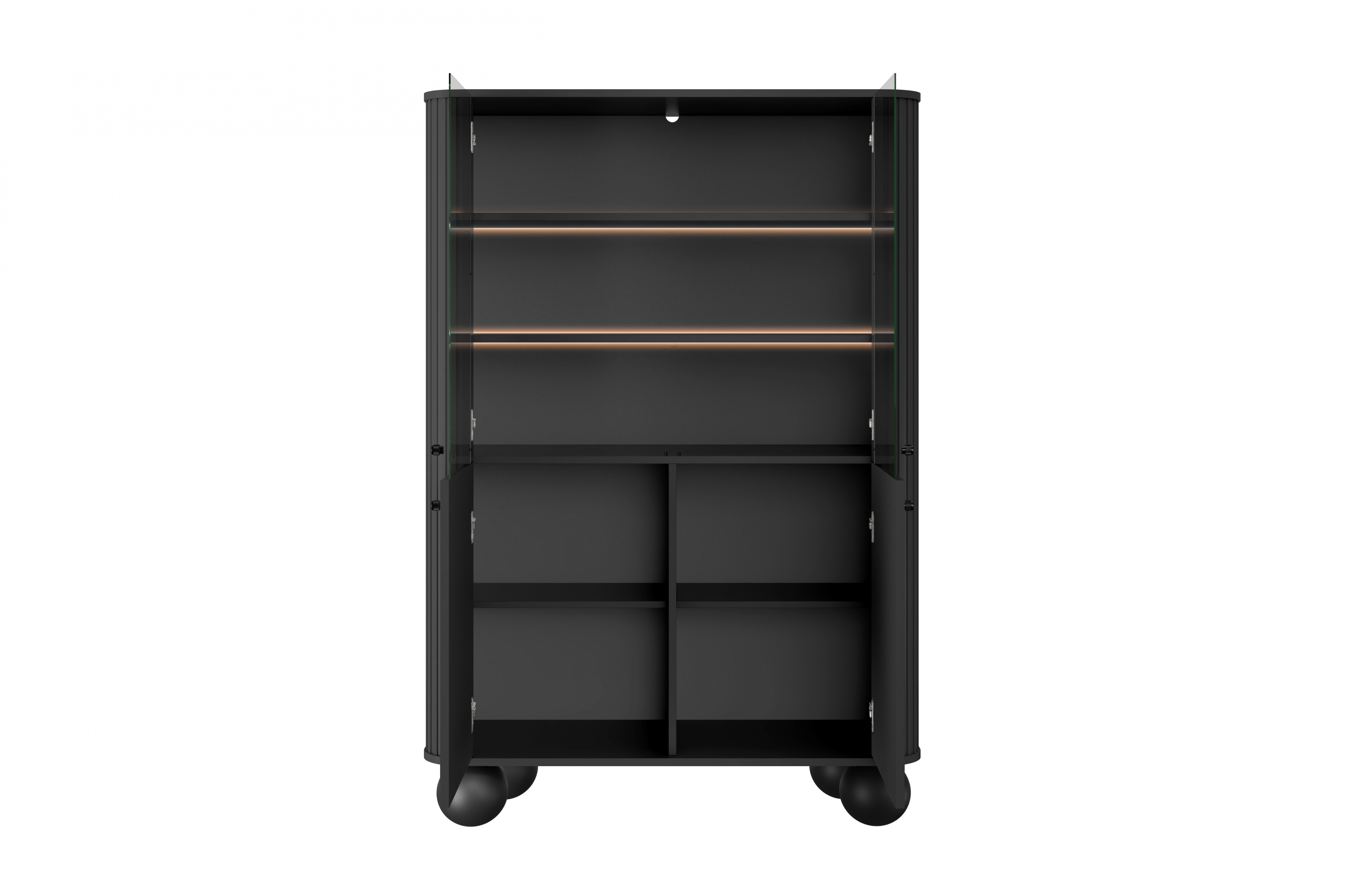 Vitrína Vesper 103 cm - černá / černé úchyty / kulaté nohy Vitrína Vesper pro obývacího pokoje - černá / černá Úchytky / Nohy kule