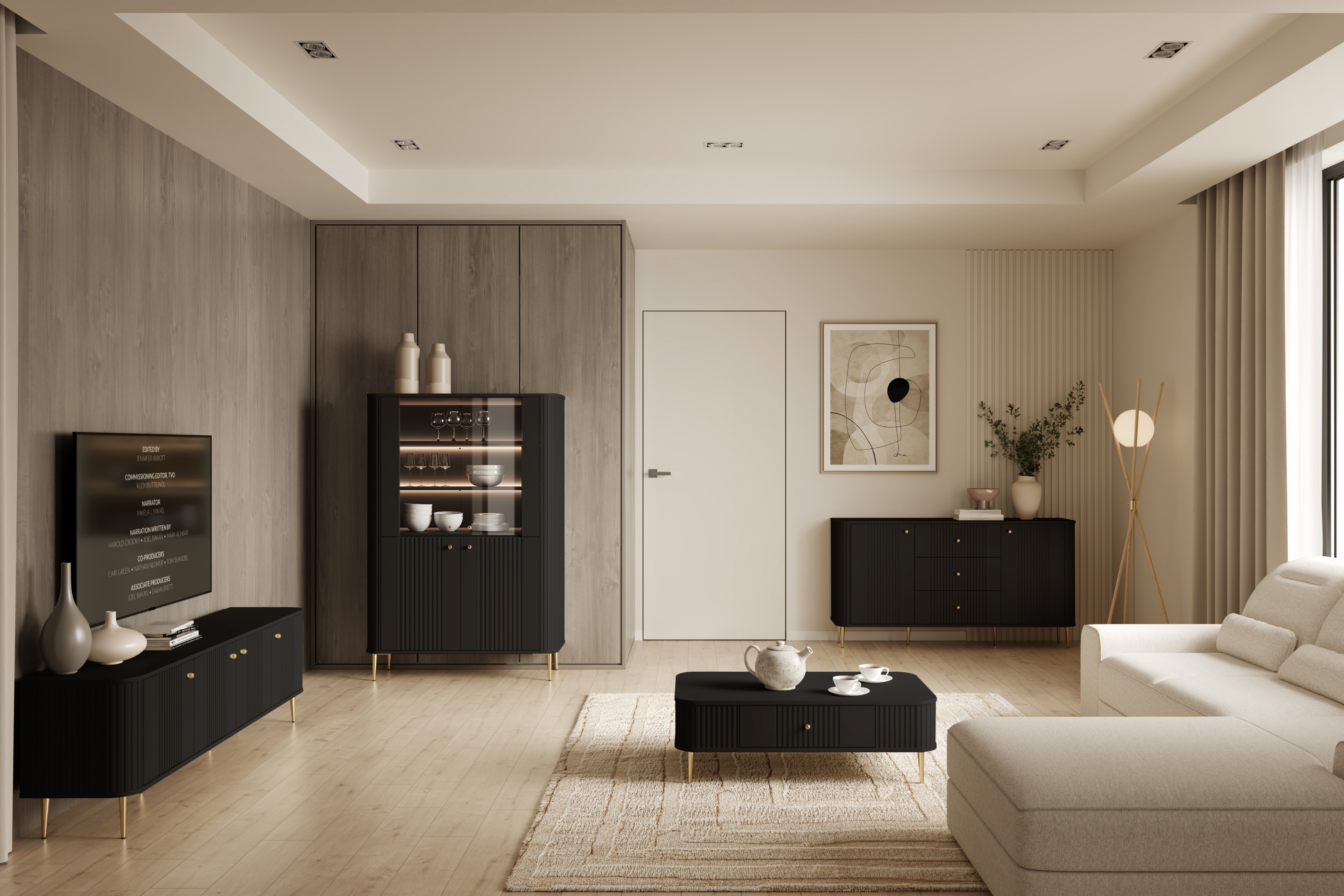 Vitrína Vesper 103 cm - černá / zlaté nohy Vitrína Vesper pro obývacího pokoje - černá / zlote Nohy