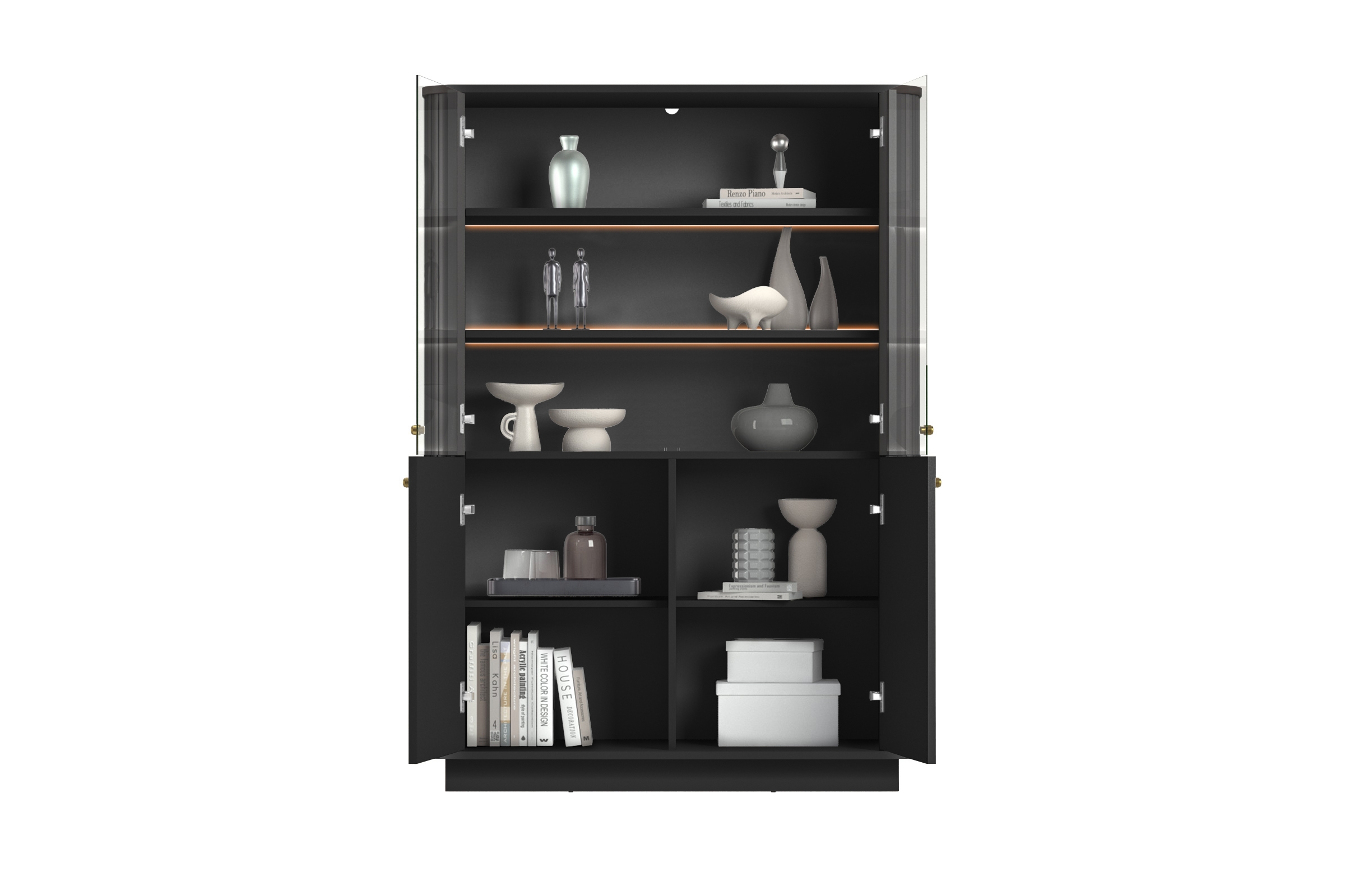 Vitrína Vesper 103 cm - černá / zlaté úchytky Vitrína Vesper pro obývacího pokoje - černá / zlote Úchytky