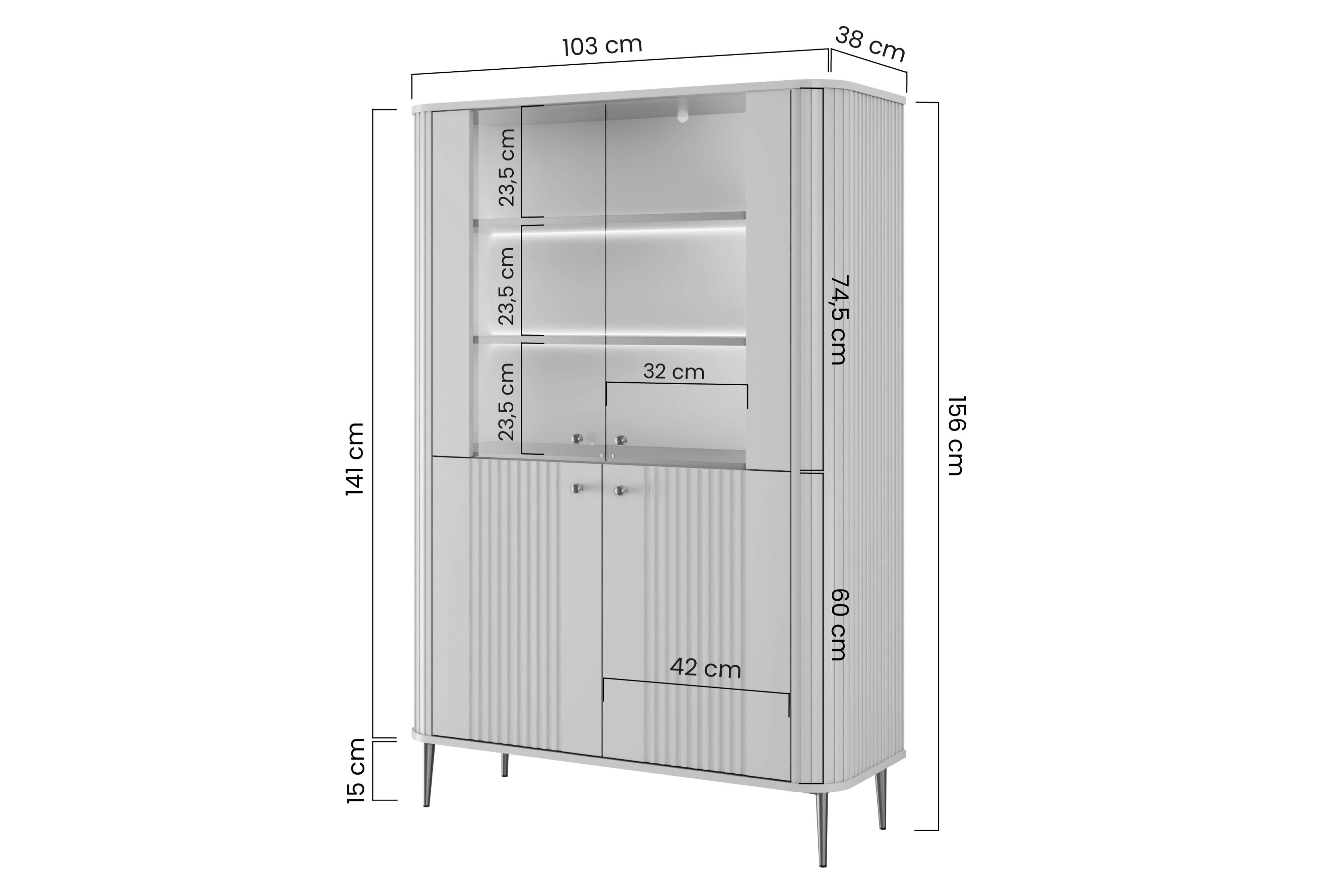Vitrína Vesper 103 cm - kašmír / černé nohy Vitrína Vesper pro obývacího pokoje - kašmír / černé nožičky