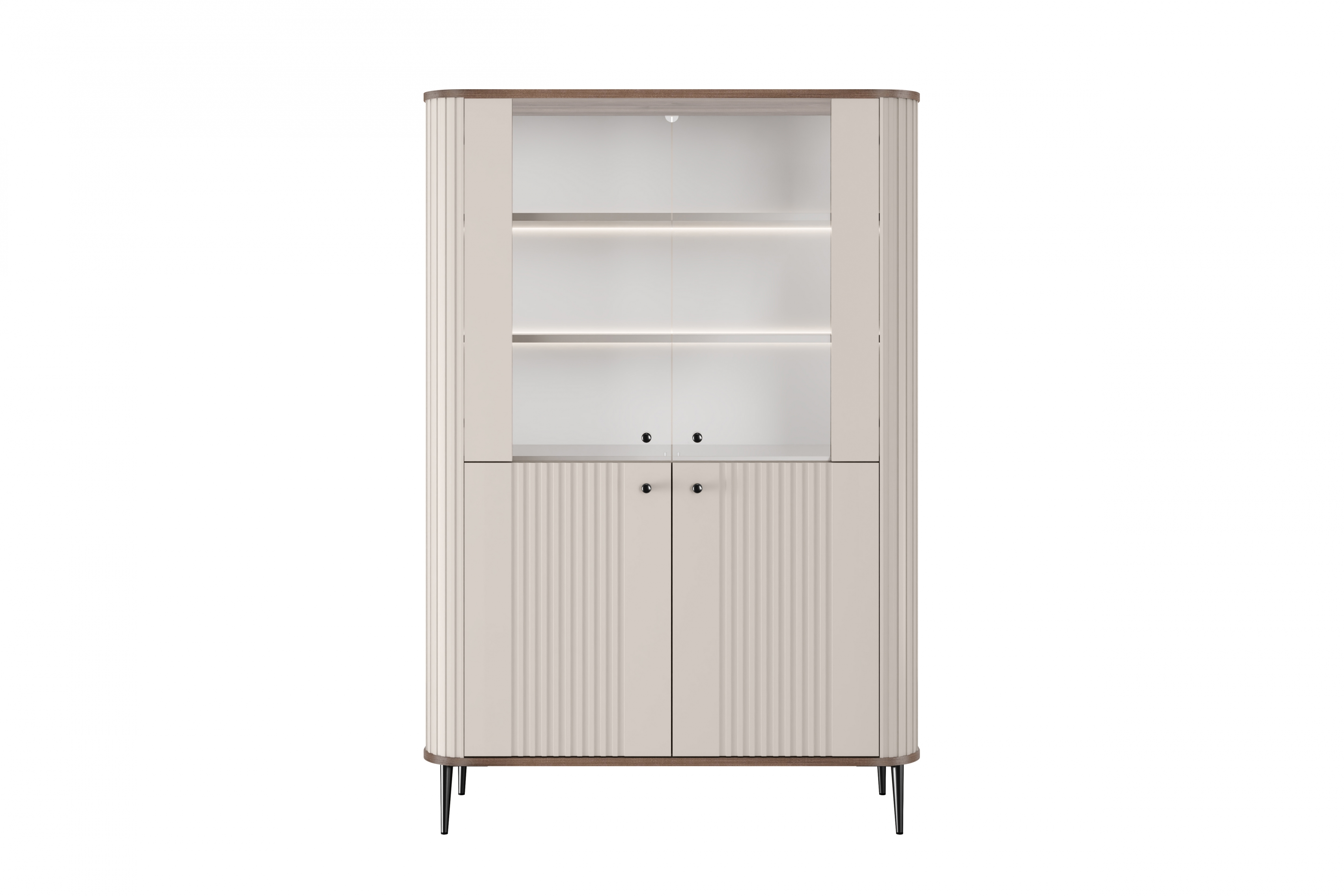 Vitrína Vesper 103 cm - kašmír / ořech / černé nohy Vitrína Vesper pro obývacího pokoje - kašmír / ořech / černé nožičky