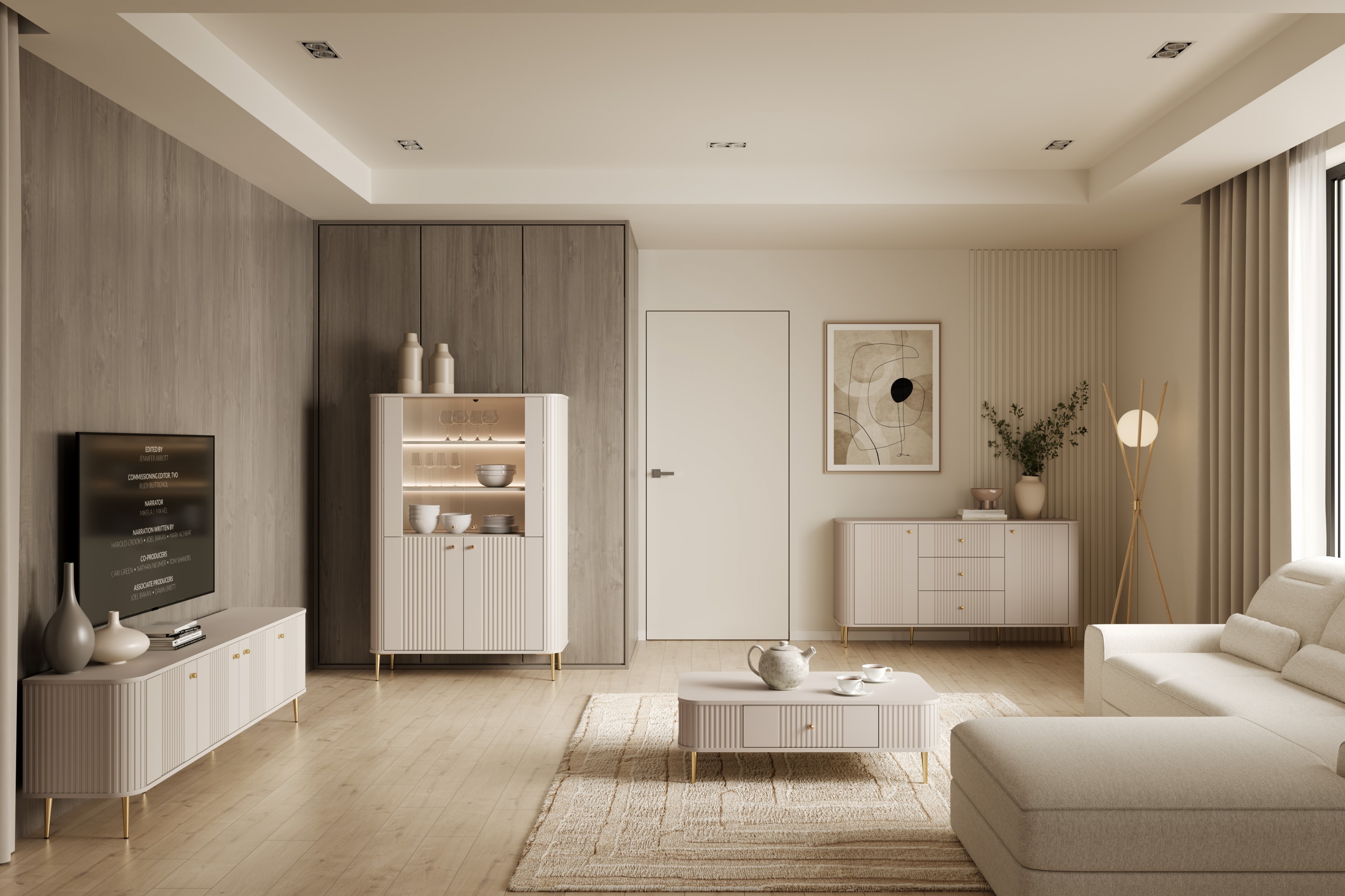 Vitrína Vesper 103 cm - kašmír / zlaté nohy Vitrína Vesper pro obývacího pokoje - kašmír / zlote Nohy