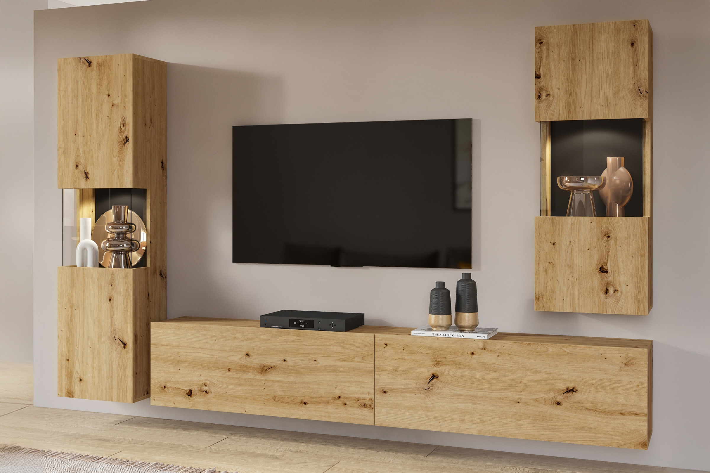 Závěsná vitrína AVA 07 - 36 cm - dub artisan / černá Vitrína závěsná AVA 07 - 36 cm - artisan / černá