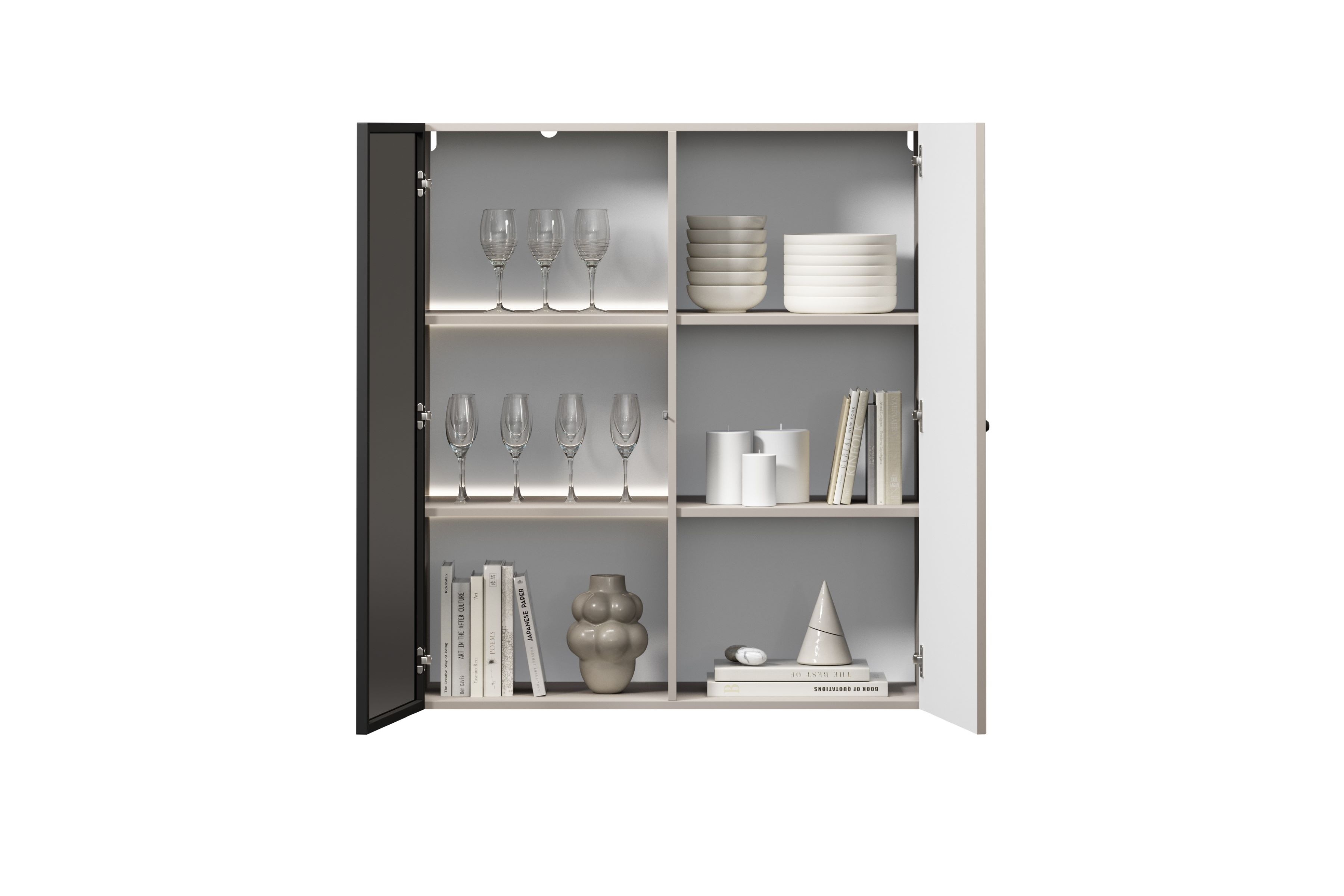 Závěsná vitrína Lorini  100 cm - kašmírová / černá úchytka Vitrína závěsná Lorini pro obývacího pokoje 100 cm - kašmír / černá uchwyt