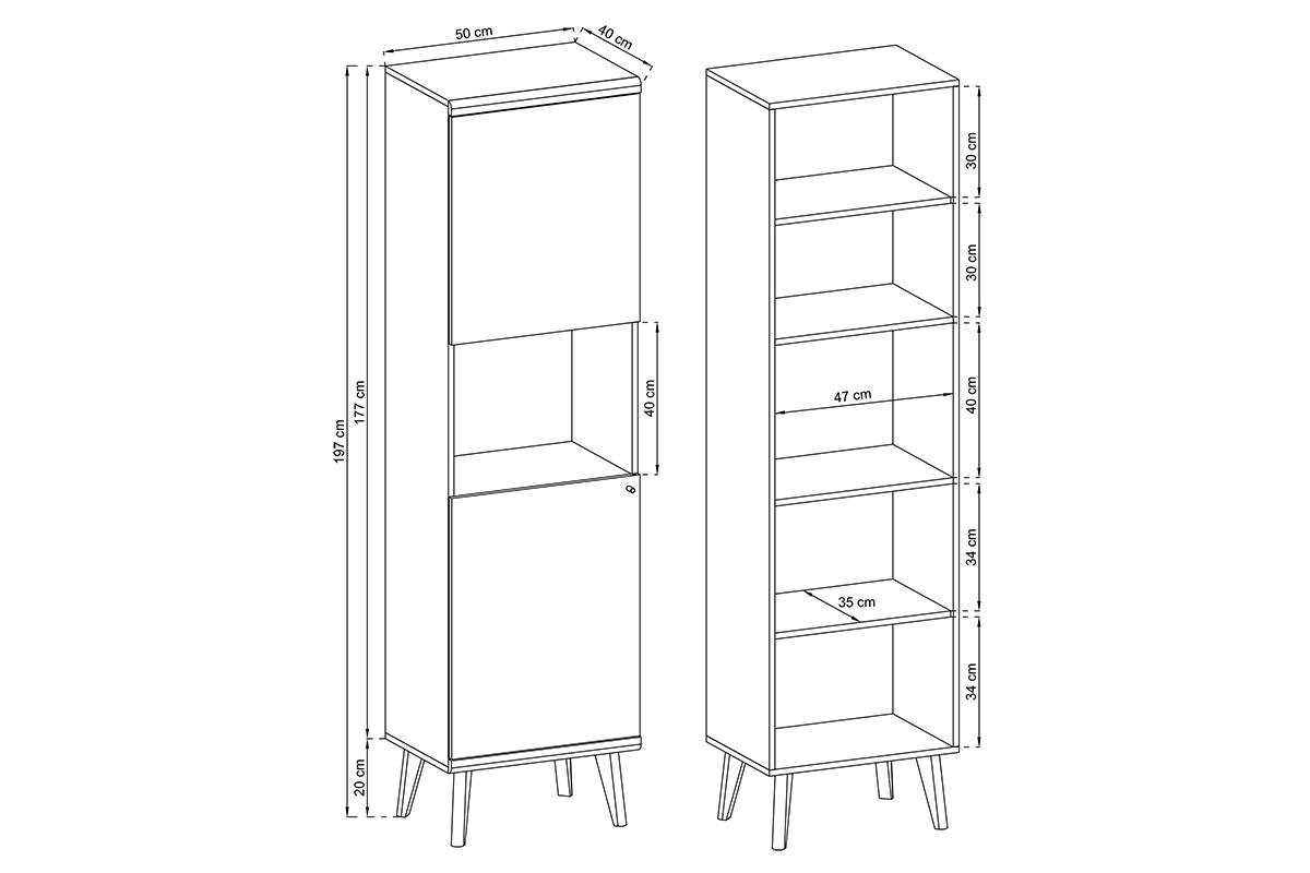 Vitrína vysoká dvojdverová Promi 50 - biely mat / Dub riviera Vitrína vysoká dvojdverová Promi 50 - biely mat / Dub artisan - Rozmery