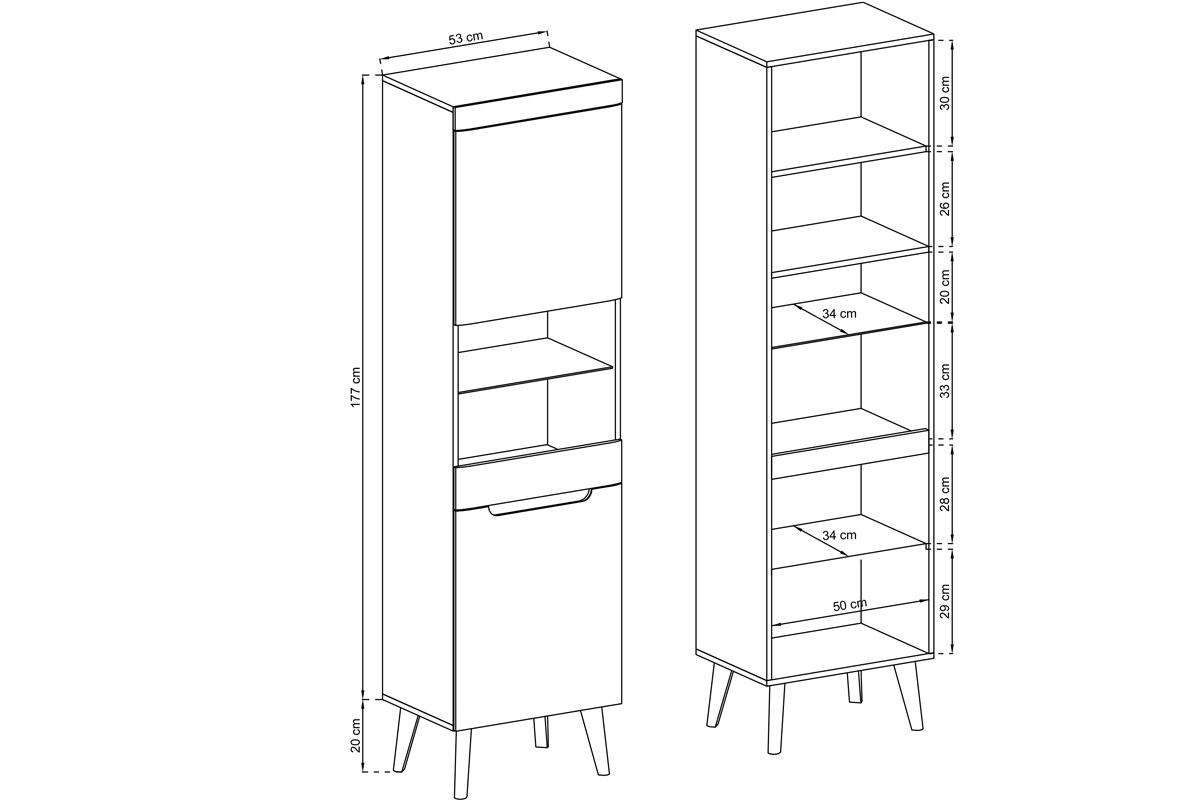 Vysoká dvoudveřová vitrína Dorin - dub artisan Vitrína vysoká na nožkách Dorin 52