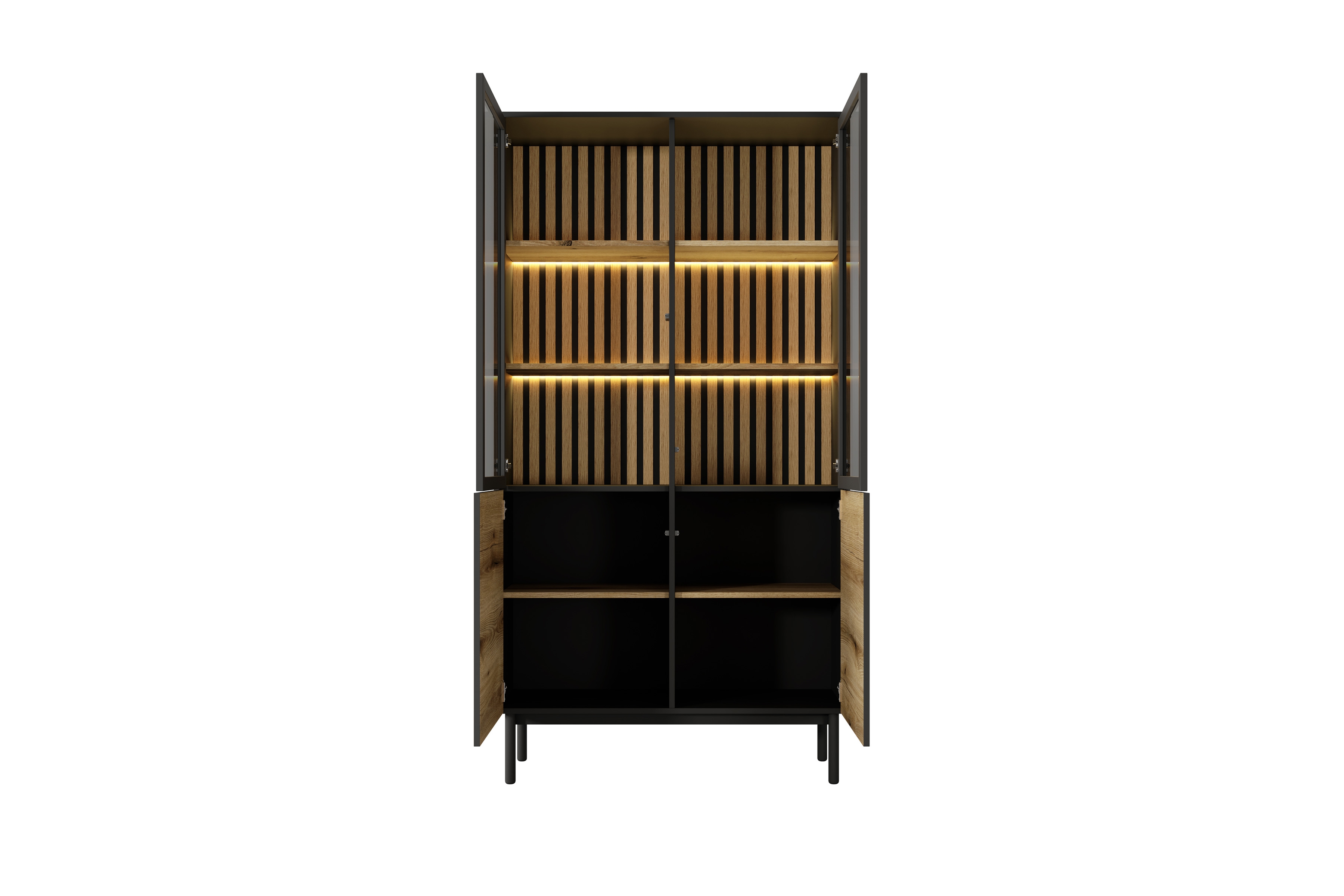 Vysoká vitrína Noro 100 cm s LED osvetlením - dub evoke / čierna Vitrína vysoká Noro 100 cm s osvetlením LED - Dub evoke / Čierny