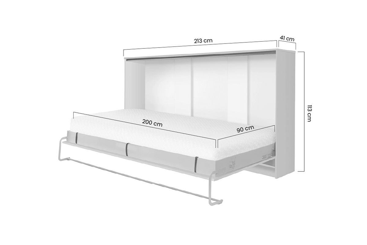 Sklápacia posteľ Basic horizontálna - 90x200 cm - biely mat Sklápacia posteľ horizontálny 90x200 Basic New Elegance - biely mat