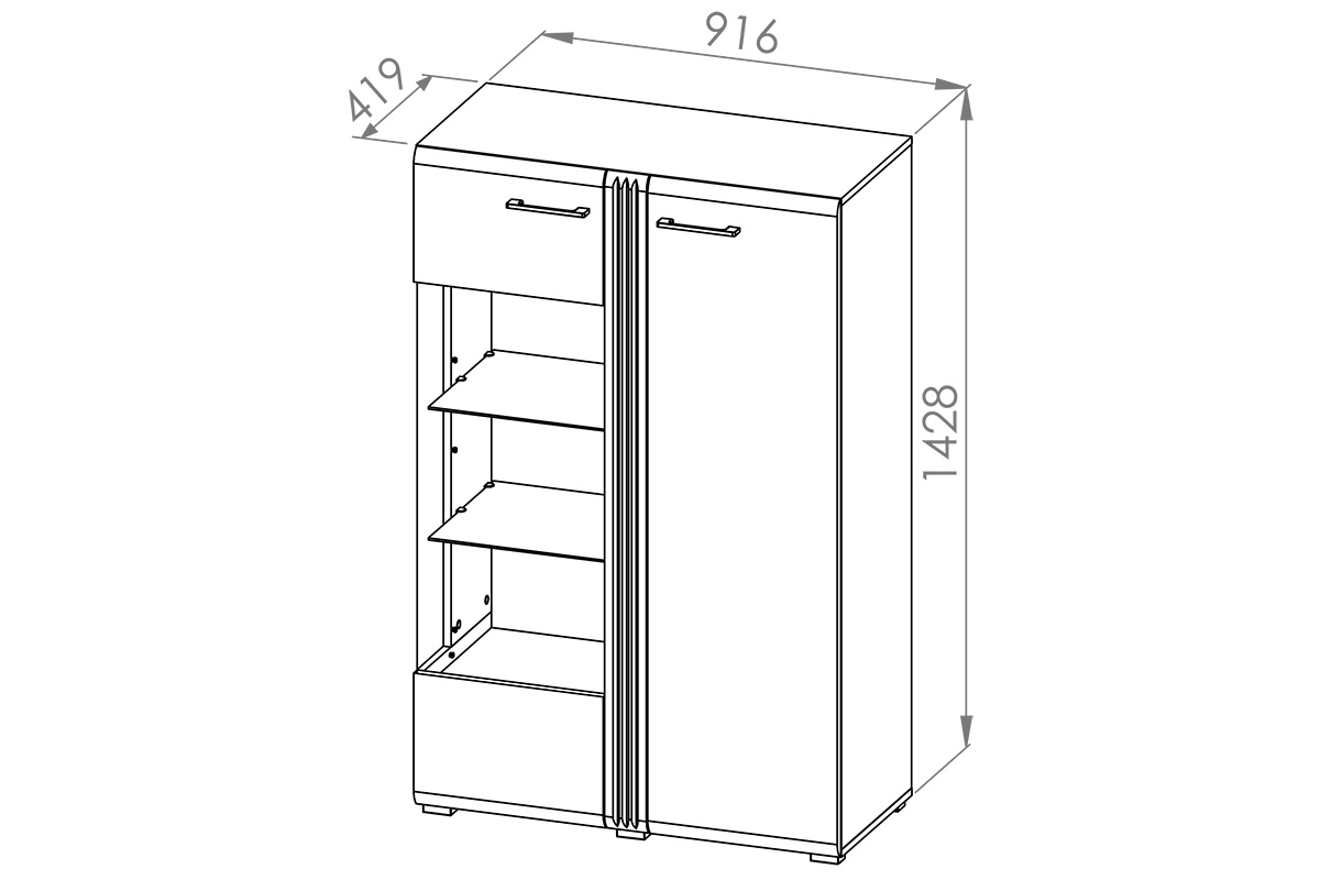 Dvoudveřová vitrína Adagio 03 L s frézovaným čelem - dub castello / bílý lesk Vitrína dvoudveřová Adagio 03 L z ryflowanym dekorem - Dub castello / Bílý lesk