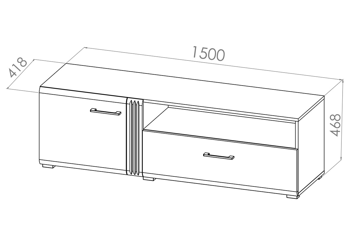 TV skříňka Adagio 07 jednodveřová se zásuvkou - dub castello / bílý lesk Skříňka rtv 150 cm