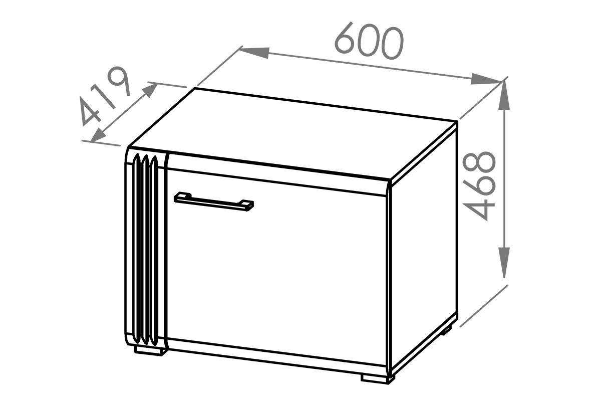 Skříňka Adagio 08 jednodveřová s ryhovaným dekorem - dub castello / bílý lesk Skříňka jednodveřová Adagio 08 z ryflowanym detalem - Dub castello / Bílý lesk - Rozměry