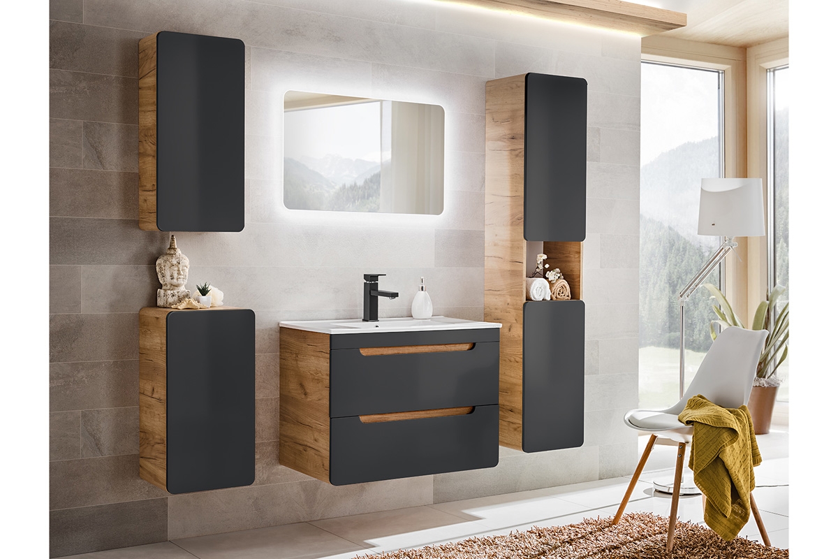 Vysoká Skrinka do kúpeľne Aruba Cosmos 800 - Dub Artisan / čierny mat Čierny dubový Nábytok dolazienki
