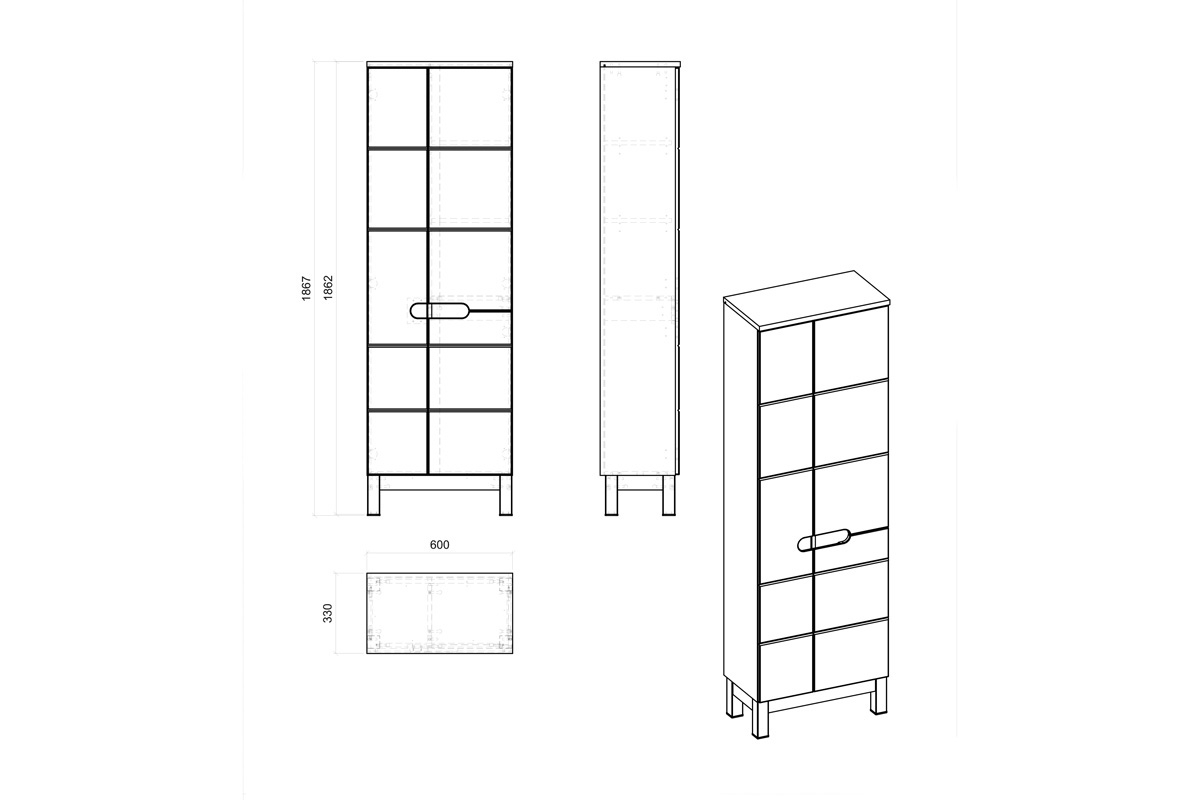 Skrinka vysoká na nôžkach Bali White New 900 - Dub wotan / biely lesk Skrinka vysoká na nôžkach Bali White New 900 - Dub wotan / biely lesk
