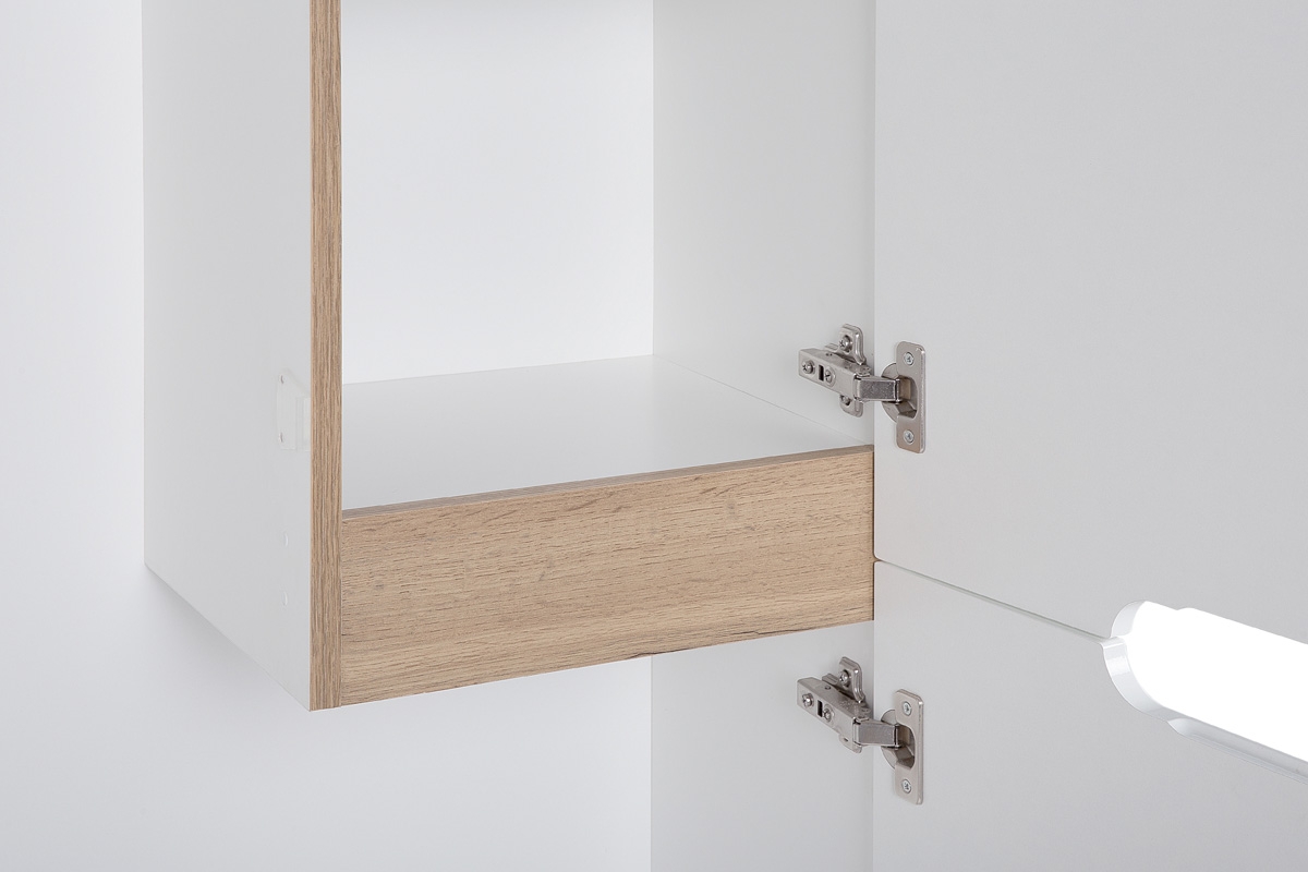 Skrinka vysoká na nôžkach Bali White New 900 - Dub wotan / biely lesk Skrinka vysoká na nôžkach Bali White New 900 - Dub wotan / biely lesk