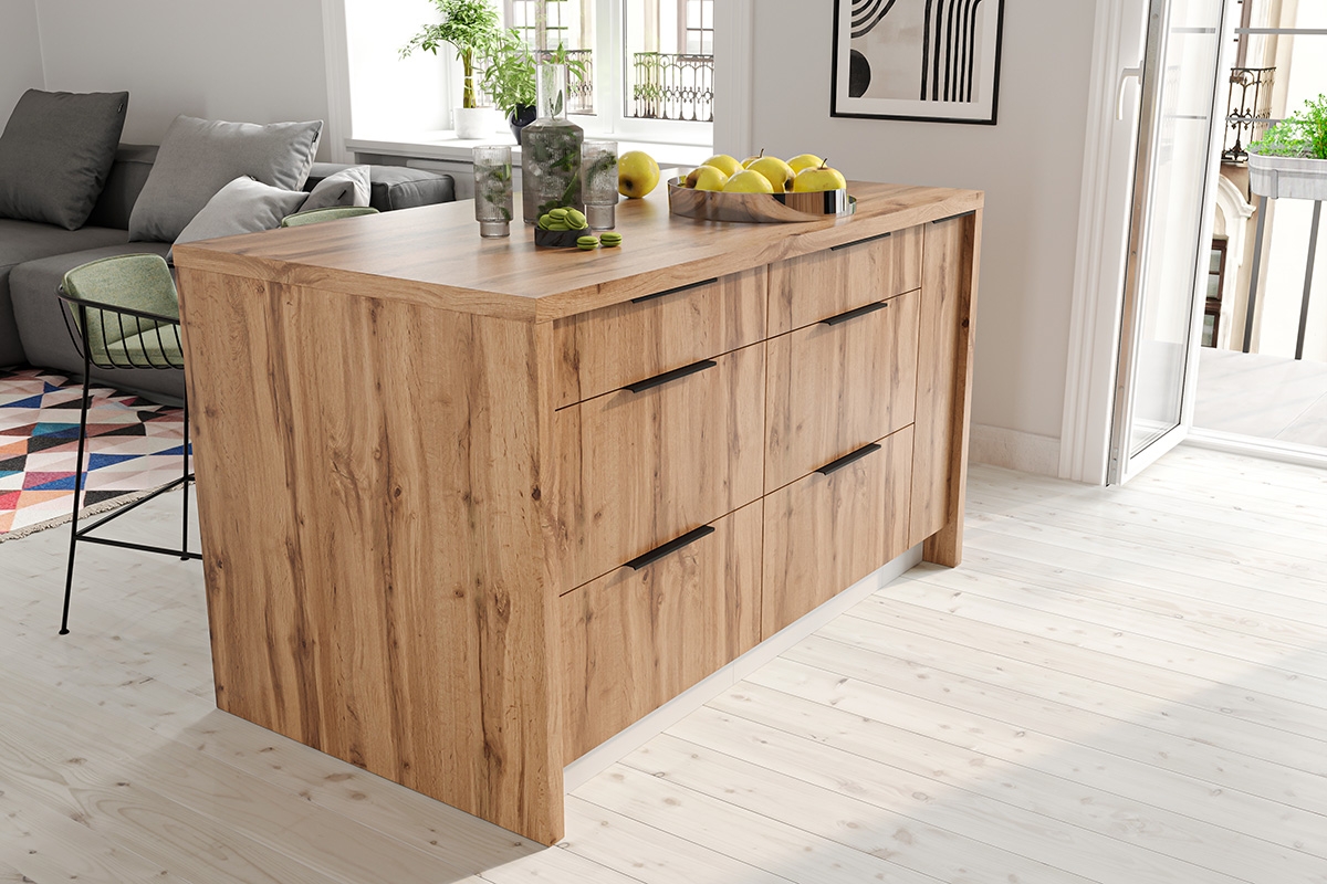 Wyspa kuchyňská Stolkar 120 cm - dub artisan Wyspa kuchyňská z zabudowa szafek - aranzacja 