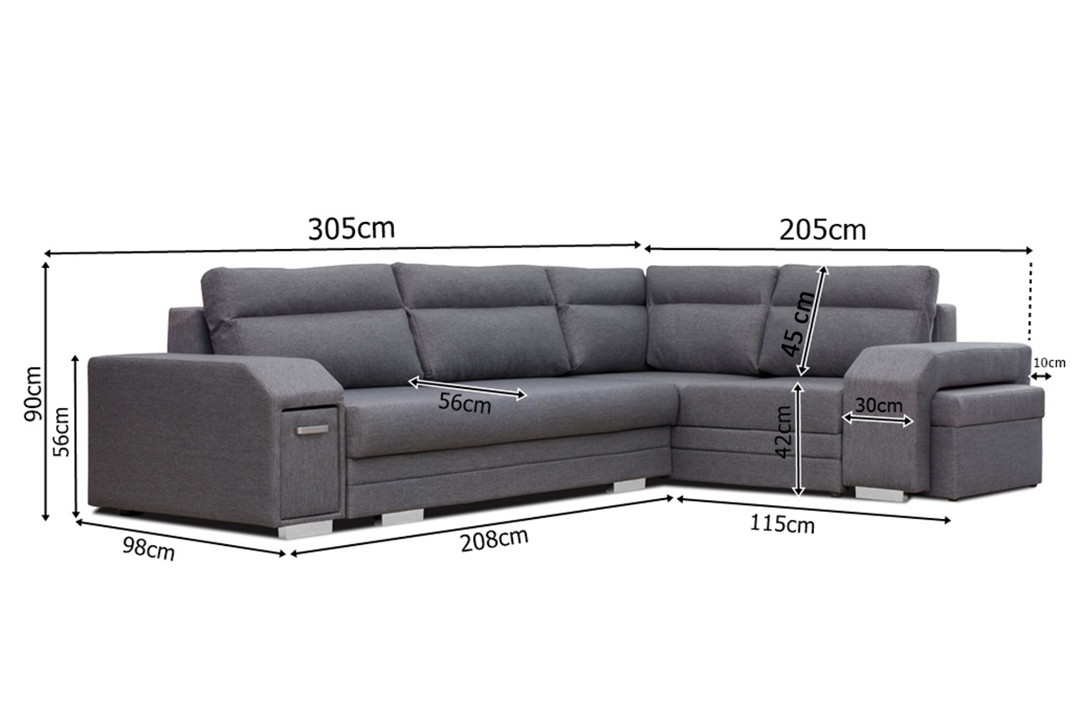 Rohová sedací souprava Umil levá s barem a taburetem - hořčicový samet Monolith 48 Rohová sedací souprava pravá strana s barem i pufa Umil - Rozměry 