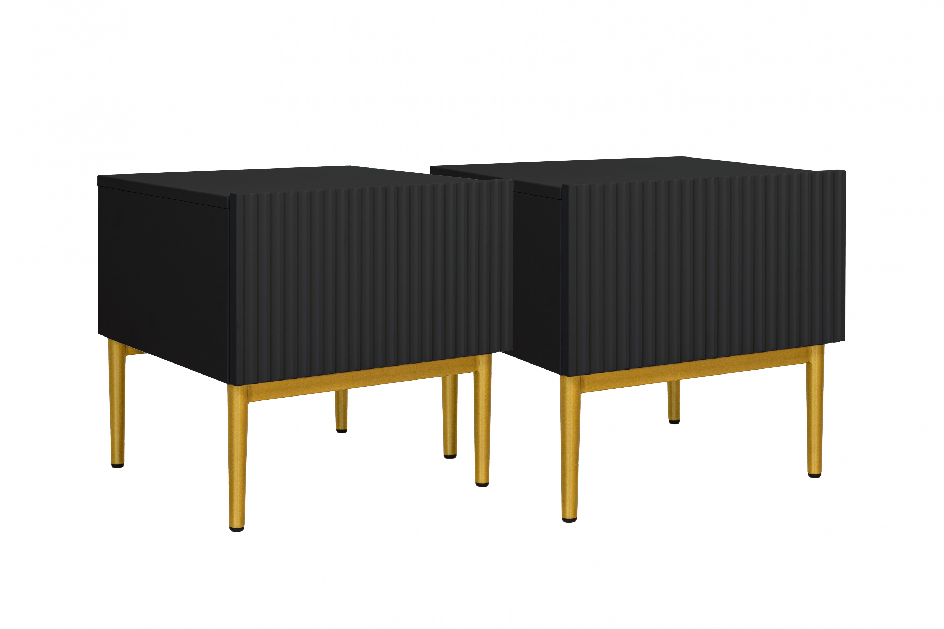 Sada nočných stolíkov Nicole 2 ks - čierna / zlatá Komplet 2 ks. Nočný Stolík Stolík Nicole z szuflada i metalowymi nogami - Čierny mat / zlote nozki