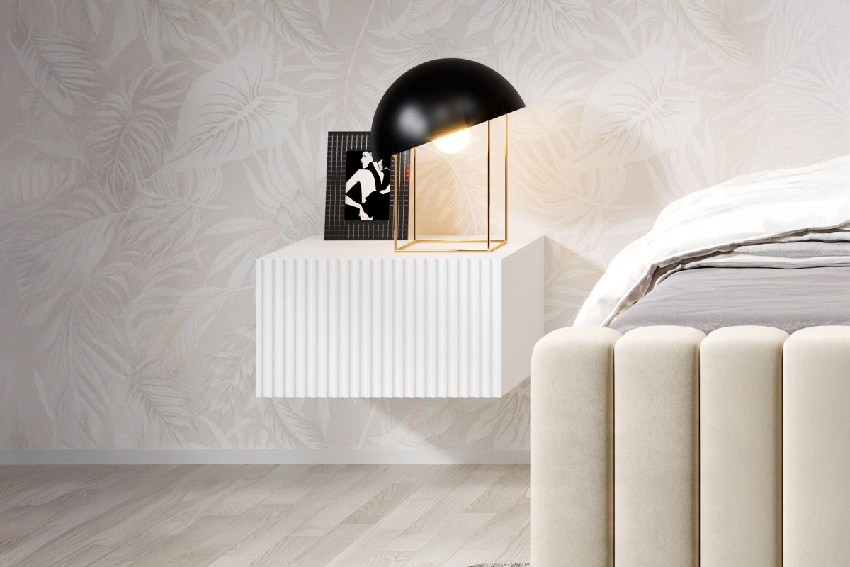 Sada závěsných nočních stolků Nicole 46 cm - bílá Komplet 2 ks Noční stolek závěsná Nicole z szuflada - bílý mat