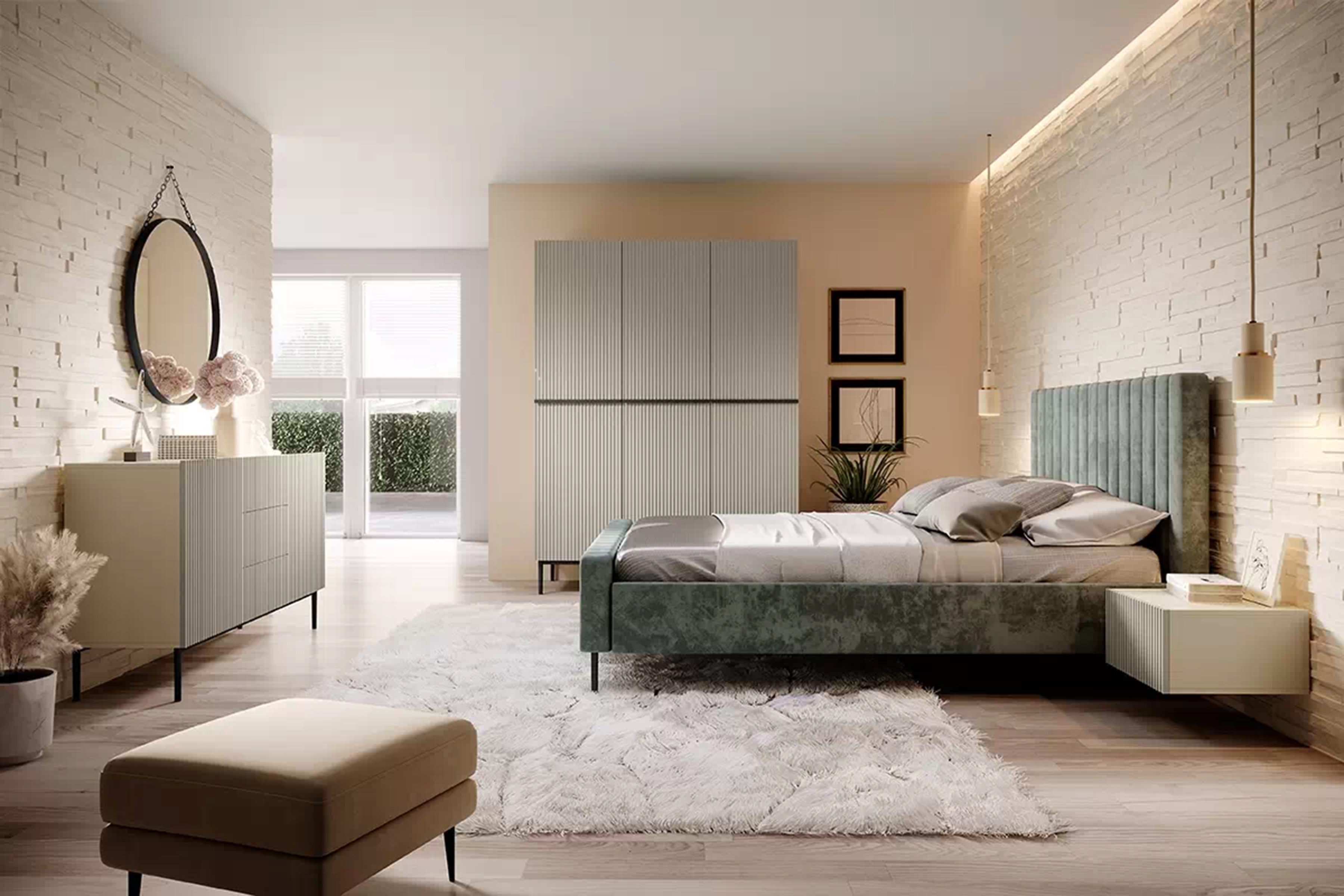 Sada závěsných nočních stolků Nicole 46 cm - kašmír Komplet 2 ks Noční stolek závěsná z szuflada Nicole - kašmír / kašmír mat