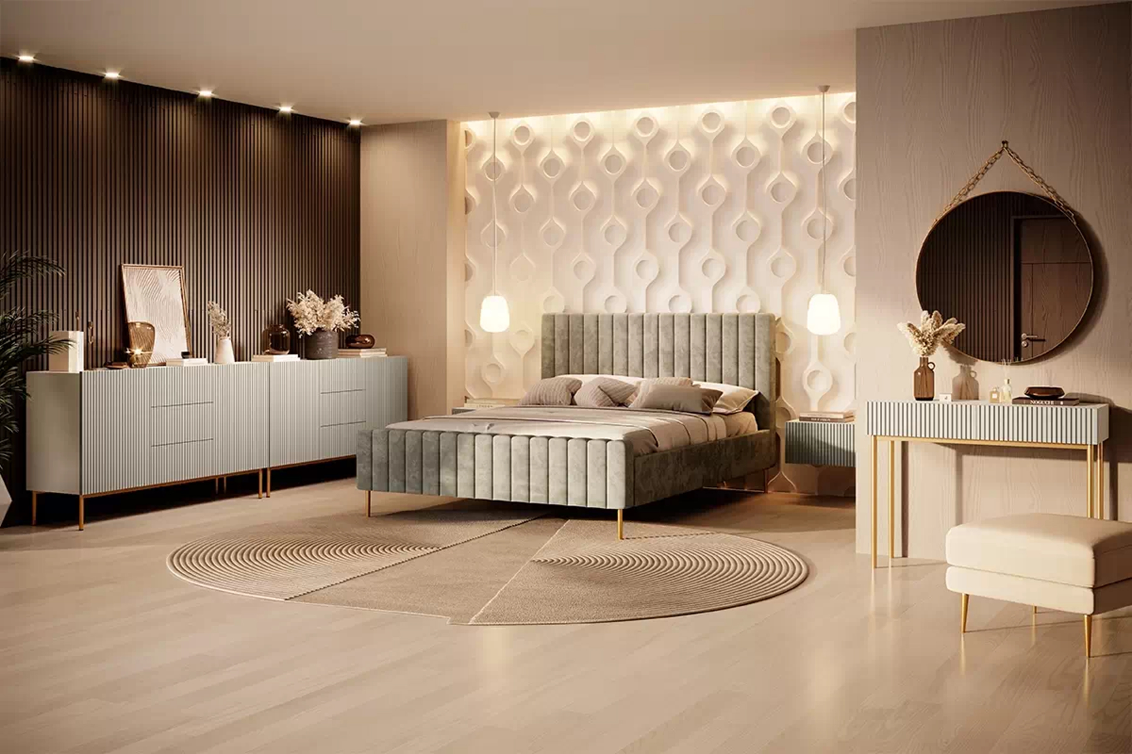 Sada závěsných nočních stolků Nicole 46 cm - kašmír Komplet 2 ks Noční stolek závěsná z szuflada Nicole - kašmír / kašmír mat