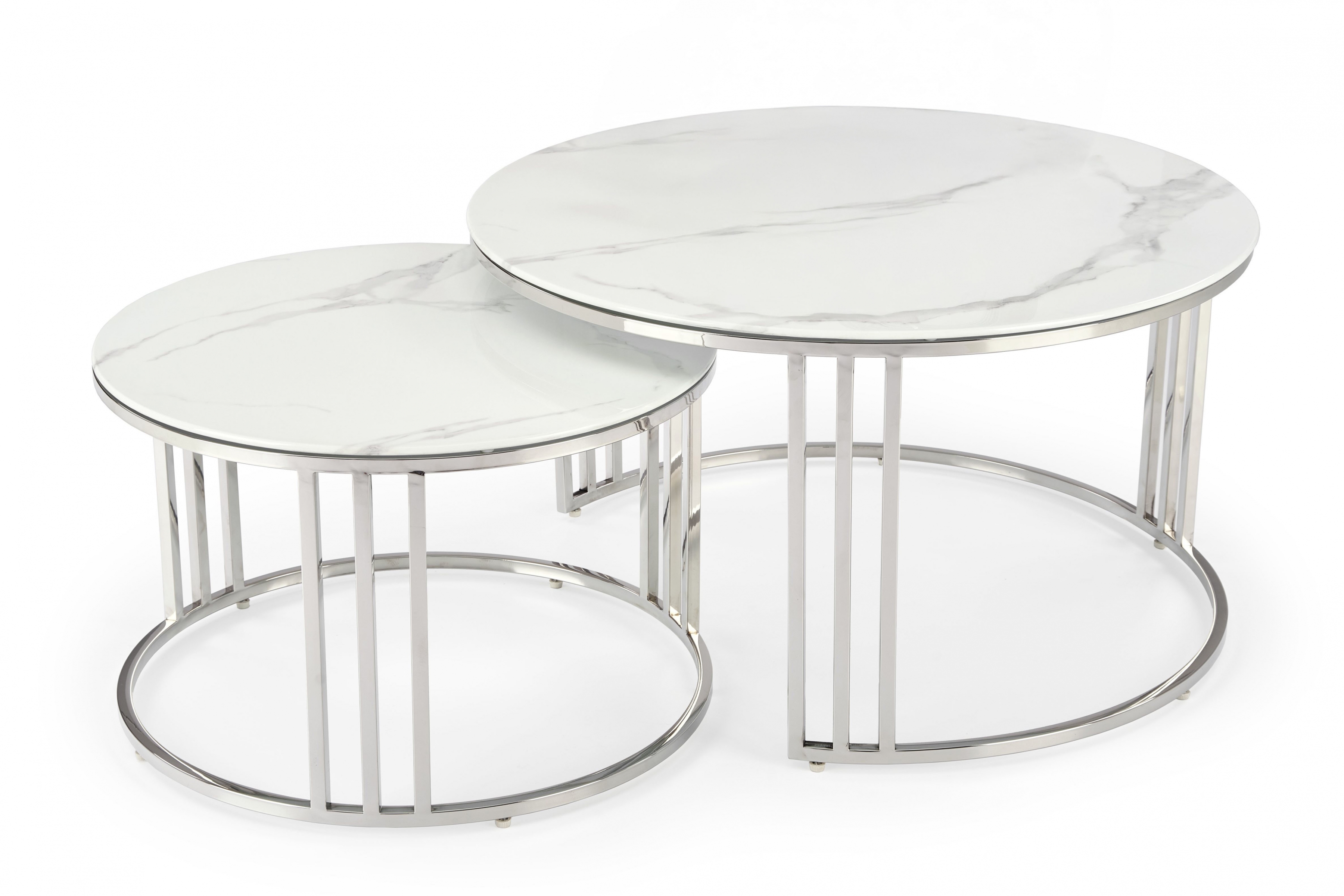 Mercury 2 konferenčních stolků Cureli - stříbrná podnož / bílý mramor Komplet dwoch stolekow kawowych Mercury 2 - stříbrná / bílá mramor