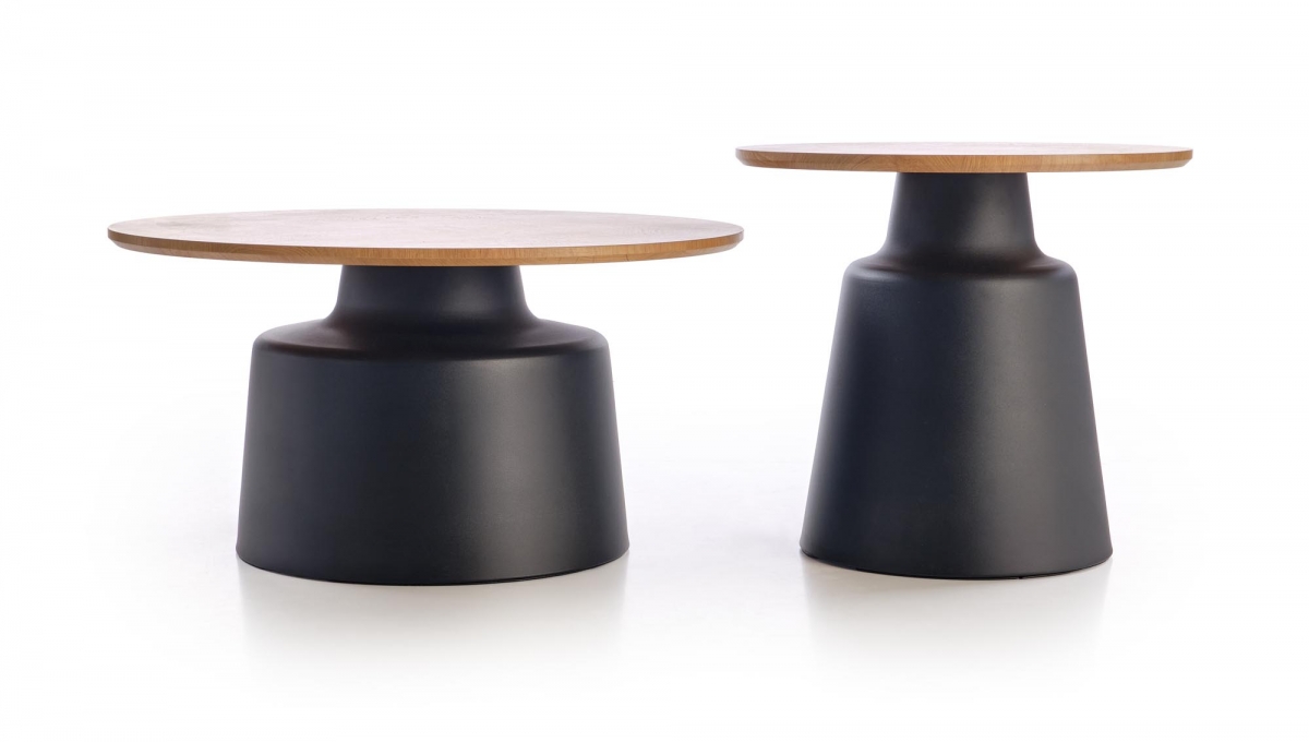 Sada konferenčných stolíkov Malomi - prírodný dekor / čierne nožičky Komplet law Malomi do obývacej izby - prírodné / Čierny