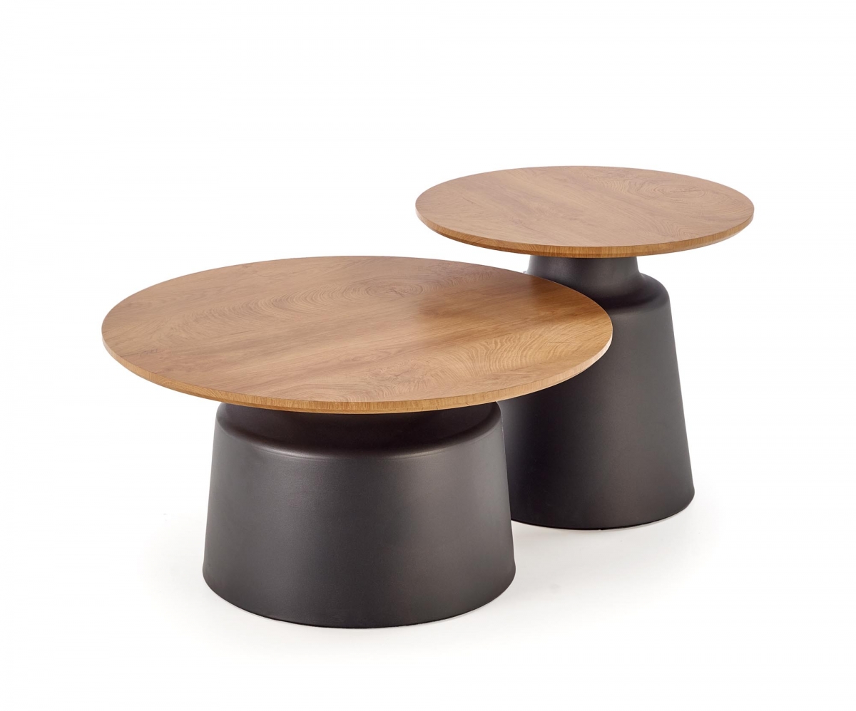 Sada konferenčných stolíkov Malomi - prírodný dekor / čierne nožičky Komplet law Malomi do obývacej izby - prírodné / Čierny