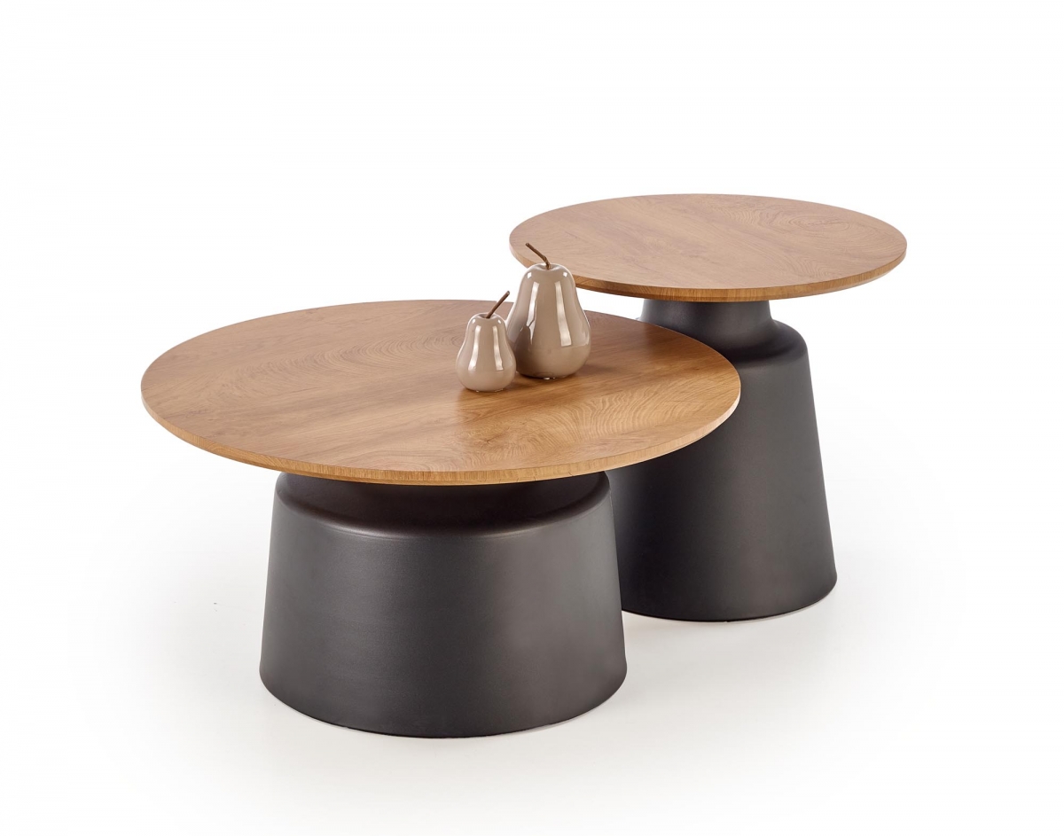 Sada konferenčných stolíkov Malomi - prírodný dekor / čierne nožičky Komplet law Malomi do obývacej izby - prírodné / Čierny