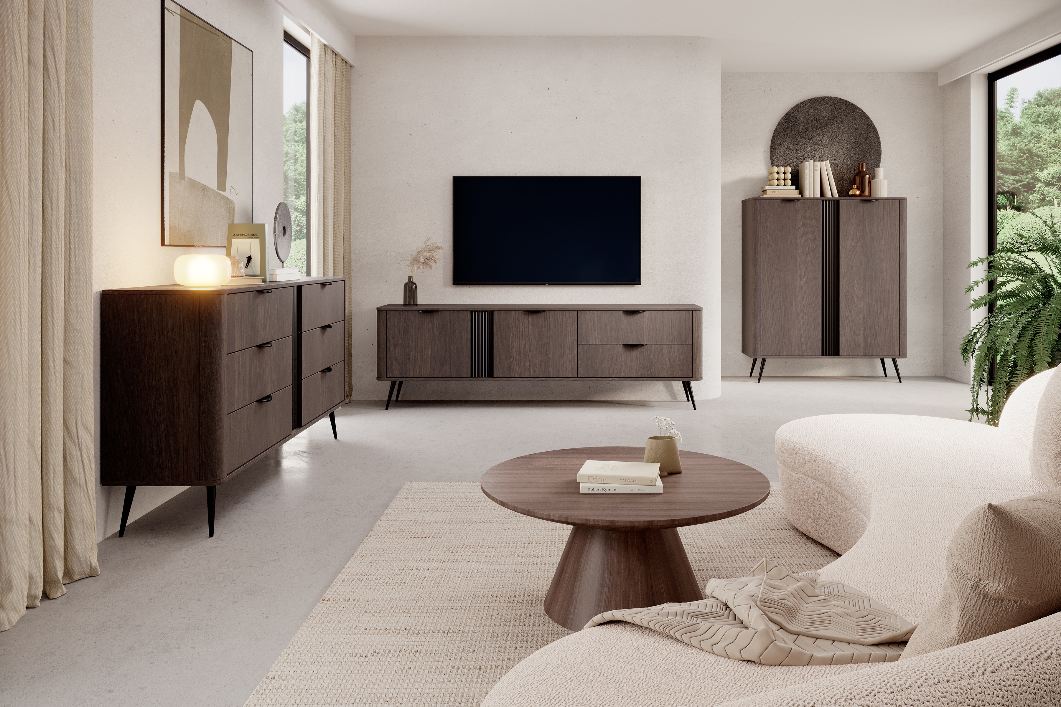 Obývací stěna Edrin II - dub dunin / černá Komplet nábytku pro obývacího pokoje Edrin II - dub dunin / černá