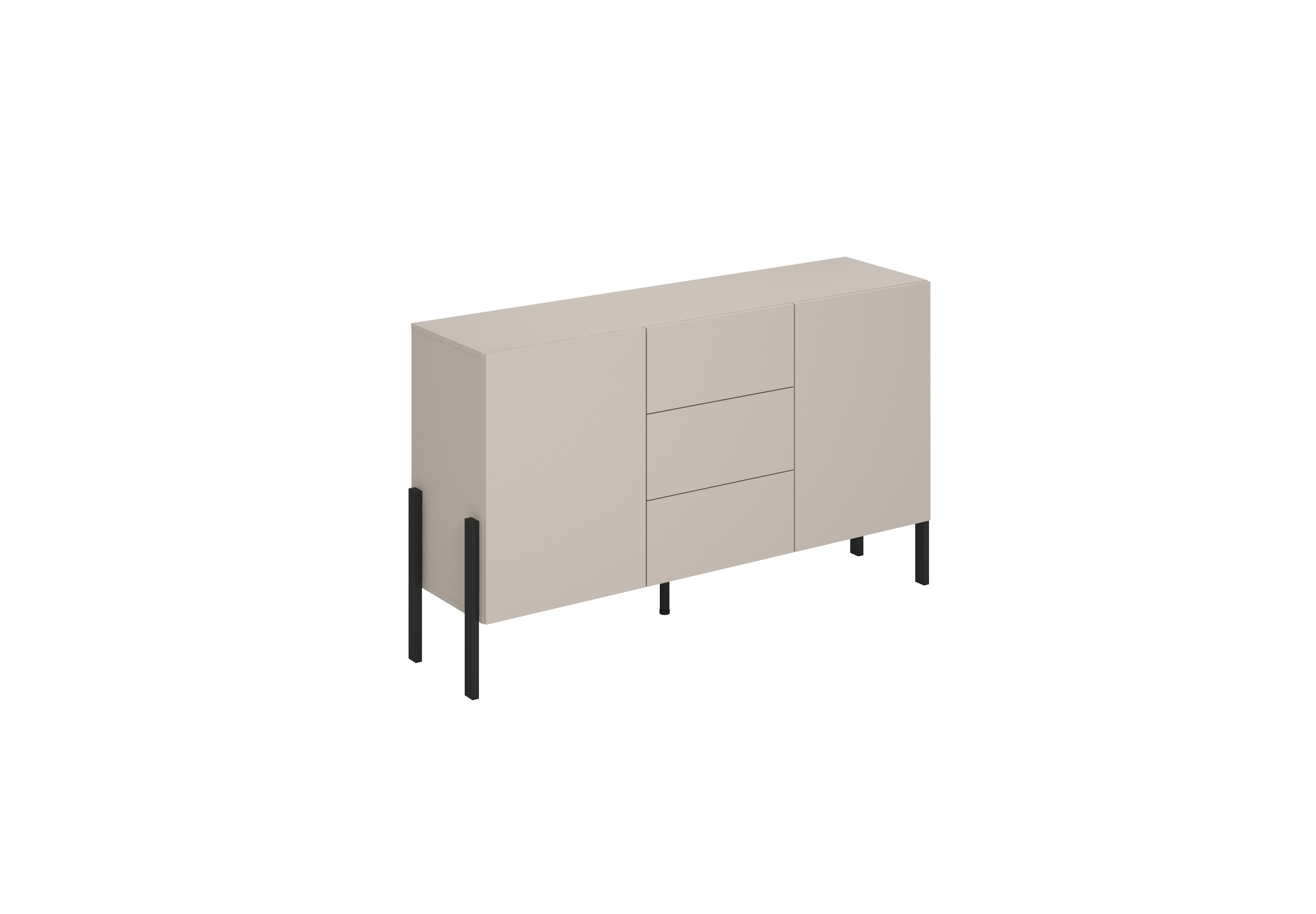 Zostava Jukon do obývačky - TV stolík + 2 komody - kašmírová / čierna Komplet nábytku do obývacej izby Jukon s dvoma komodami  - kašmír / čierny nožičky