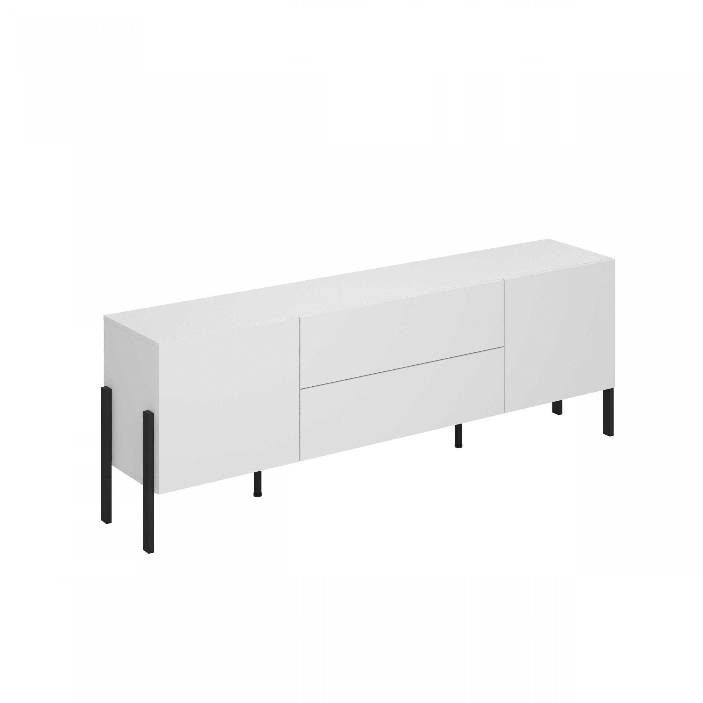 Komplet nábytku do obývacej izby s dvoma komodami - Biely supermat / čierny nožičky  Komplet nábytku do obývacej izby s dvoma komodami - Biely supermat / čierny nožičky 