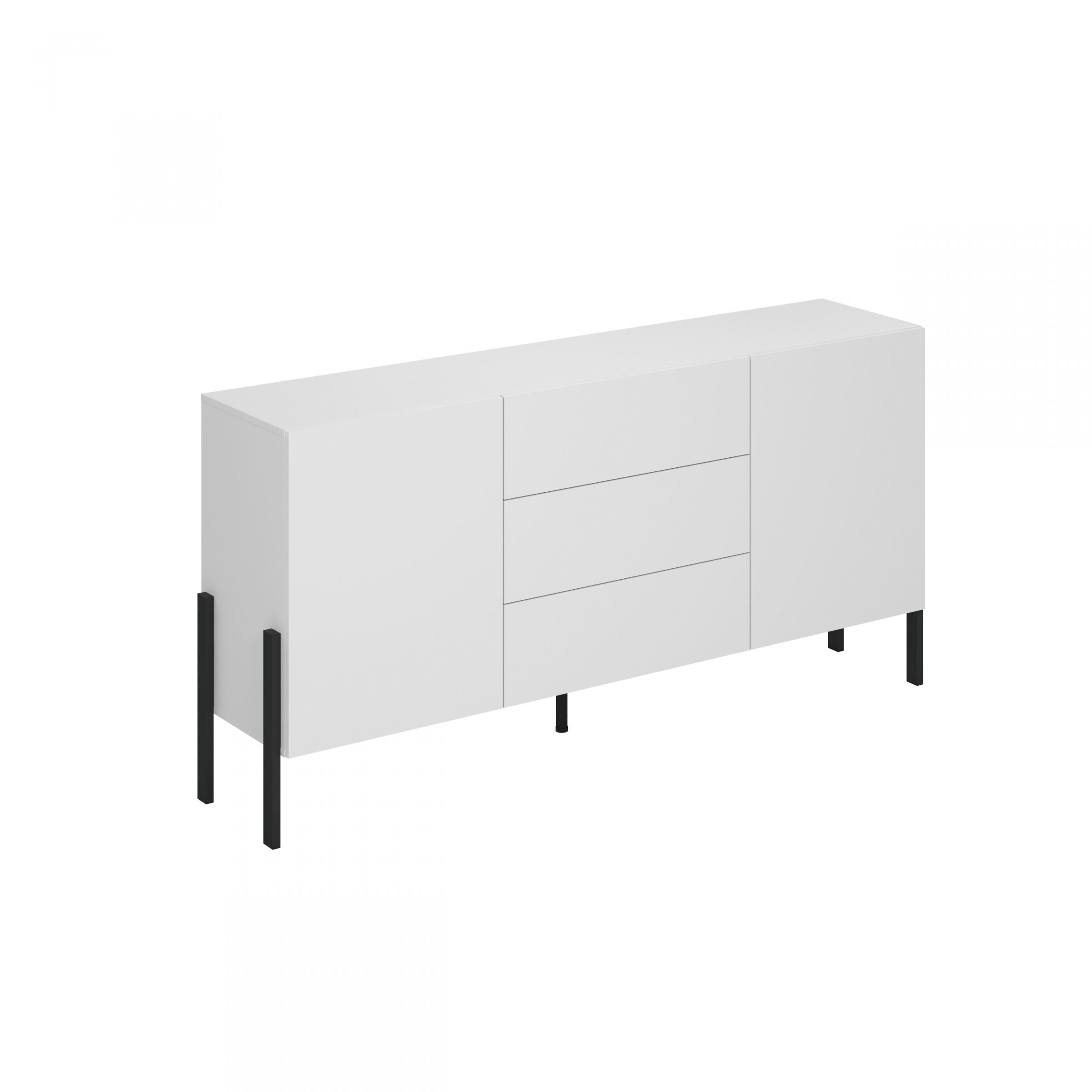 Komplet nábytku do obývacej izby s dvoma komodami - Biely supermat / čierny nožičky  Komplet nábytku do obývacej izby s dvoma komodami - Biely supermat / čierny nožičky 