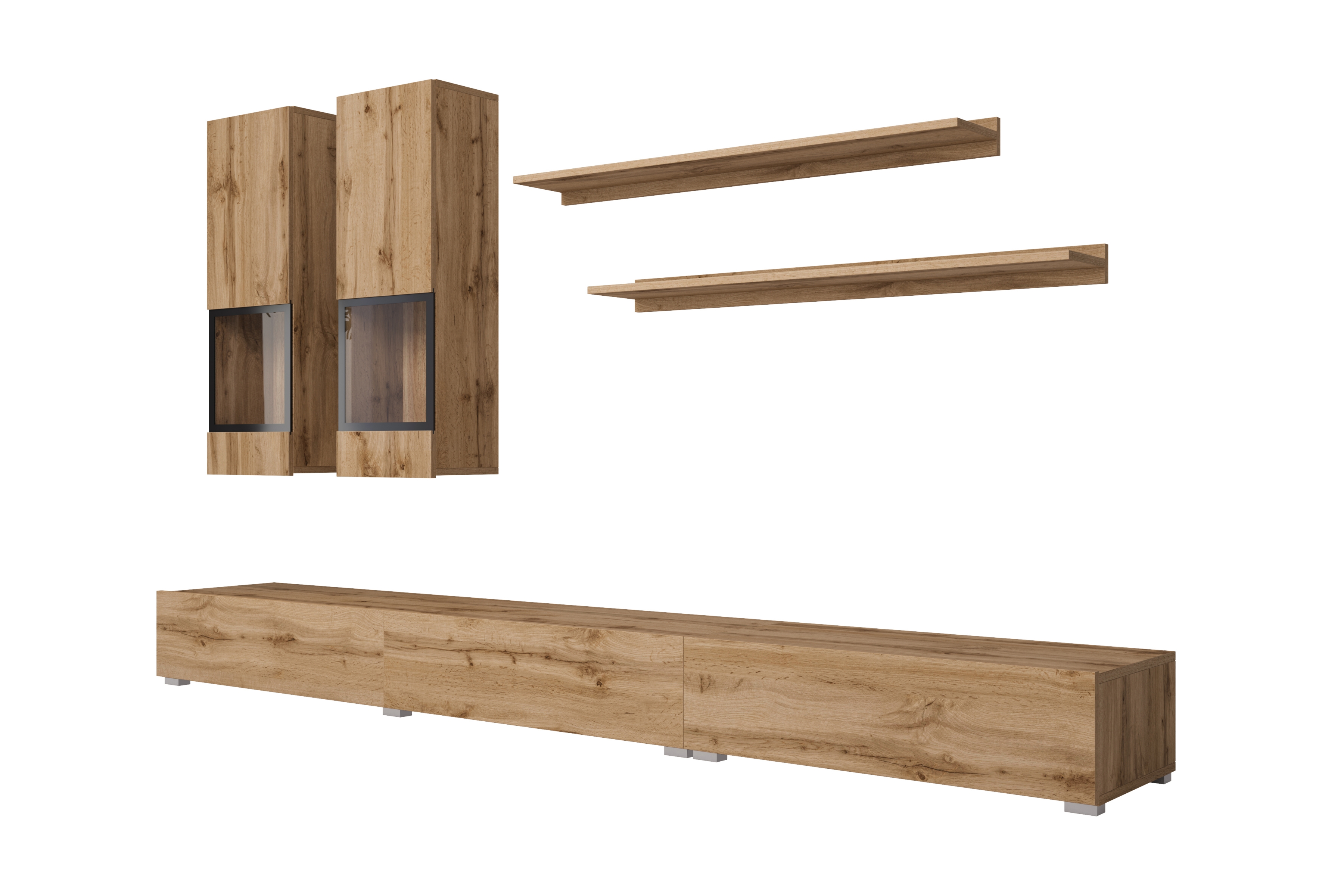 Sada nábytku do obývacího pokoje Baros - dub wotan Komplet nábytku pro obývacího pokoje z mebloscianka i komoda Baros - dub wotan