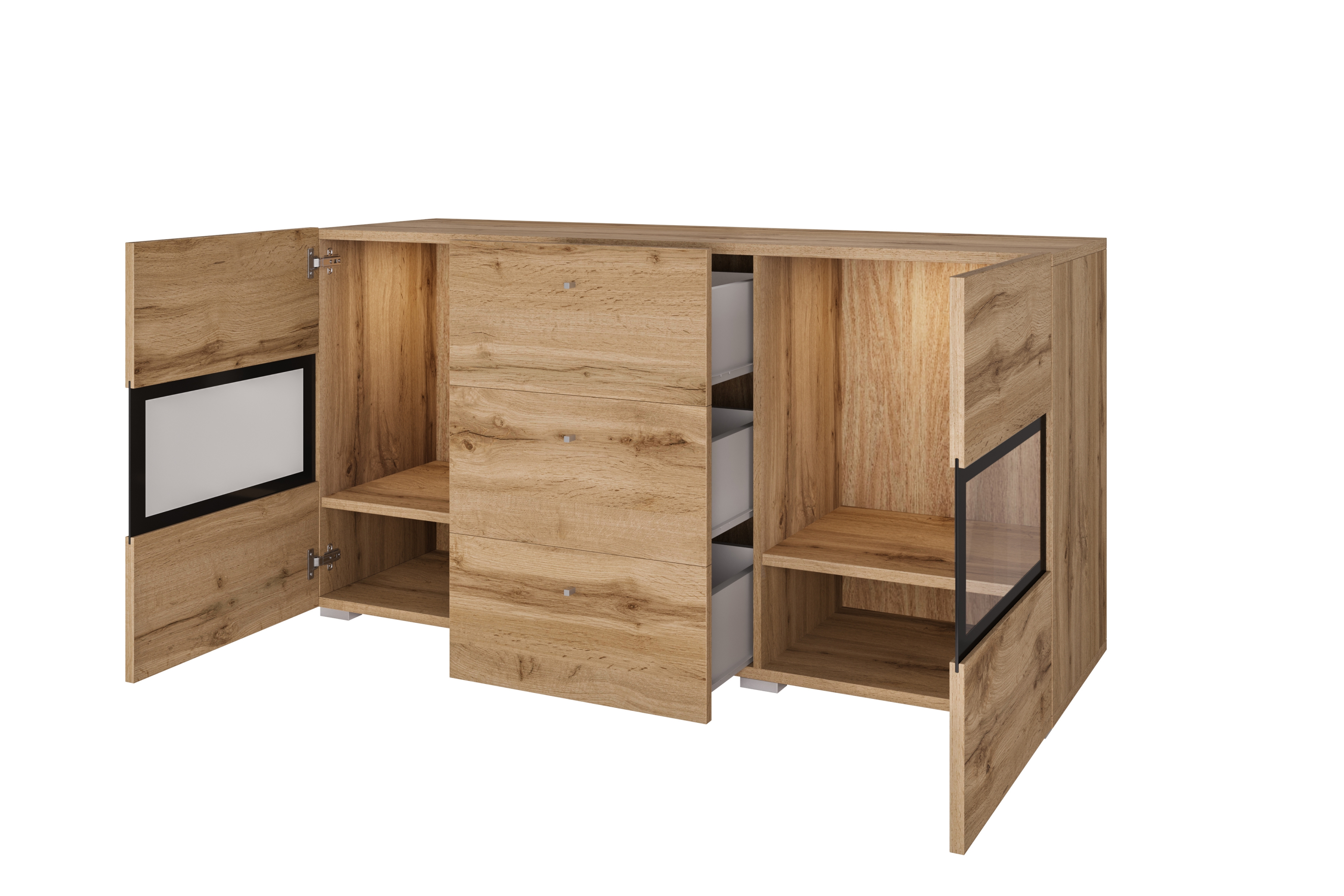 Sada nábytku do obývacího pokoje Baros - dub wotan Komplet nábytku pro obývacího pokoje z mebloscianka i komoda Baros - dub wotan