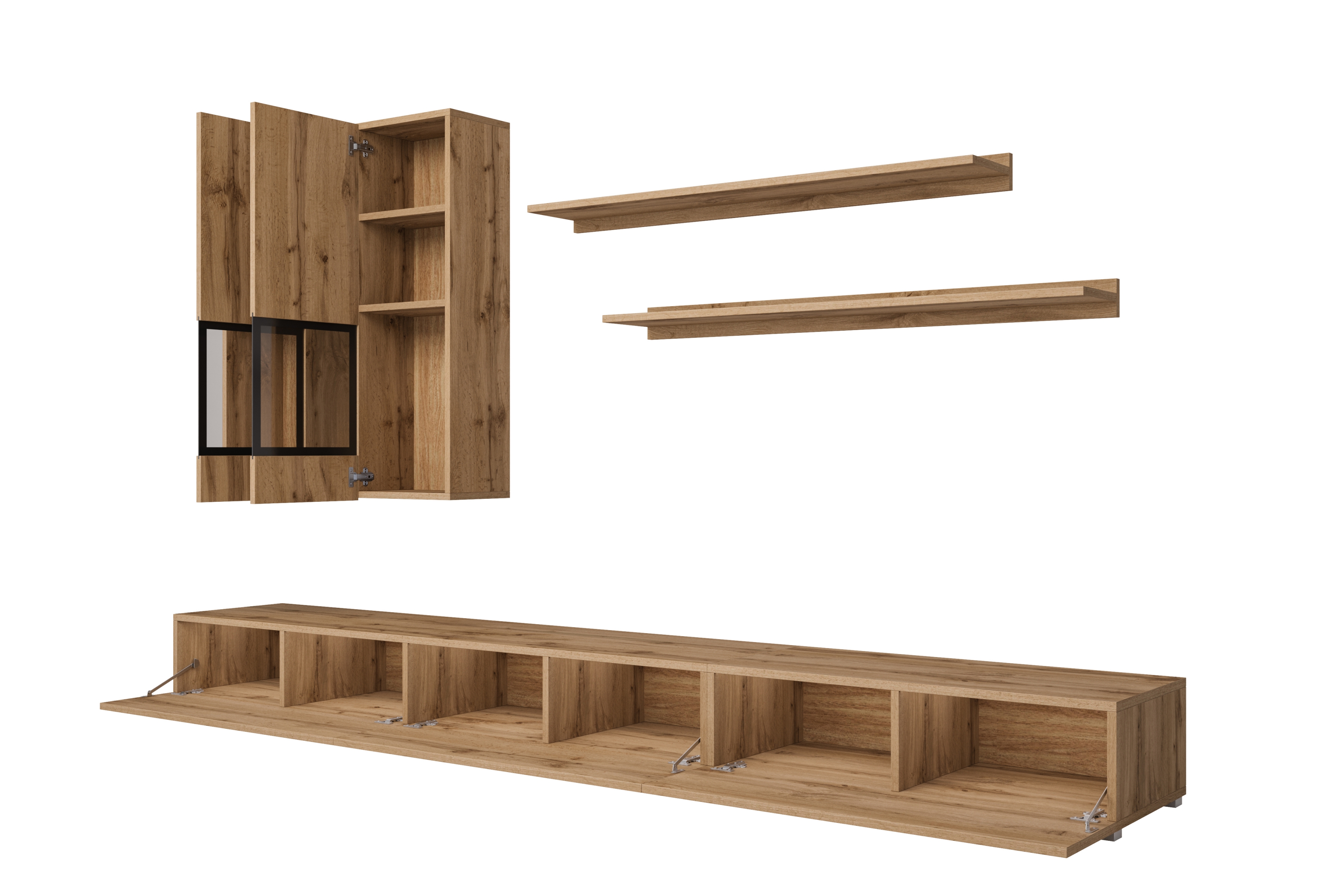 Sada nábytku do obývacího pokoje Baros - dub wotan Komplet nábytku pro obývacího pokoje z mebloscianka i komoda Baros - dub wotan