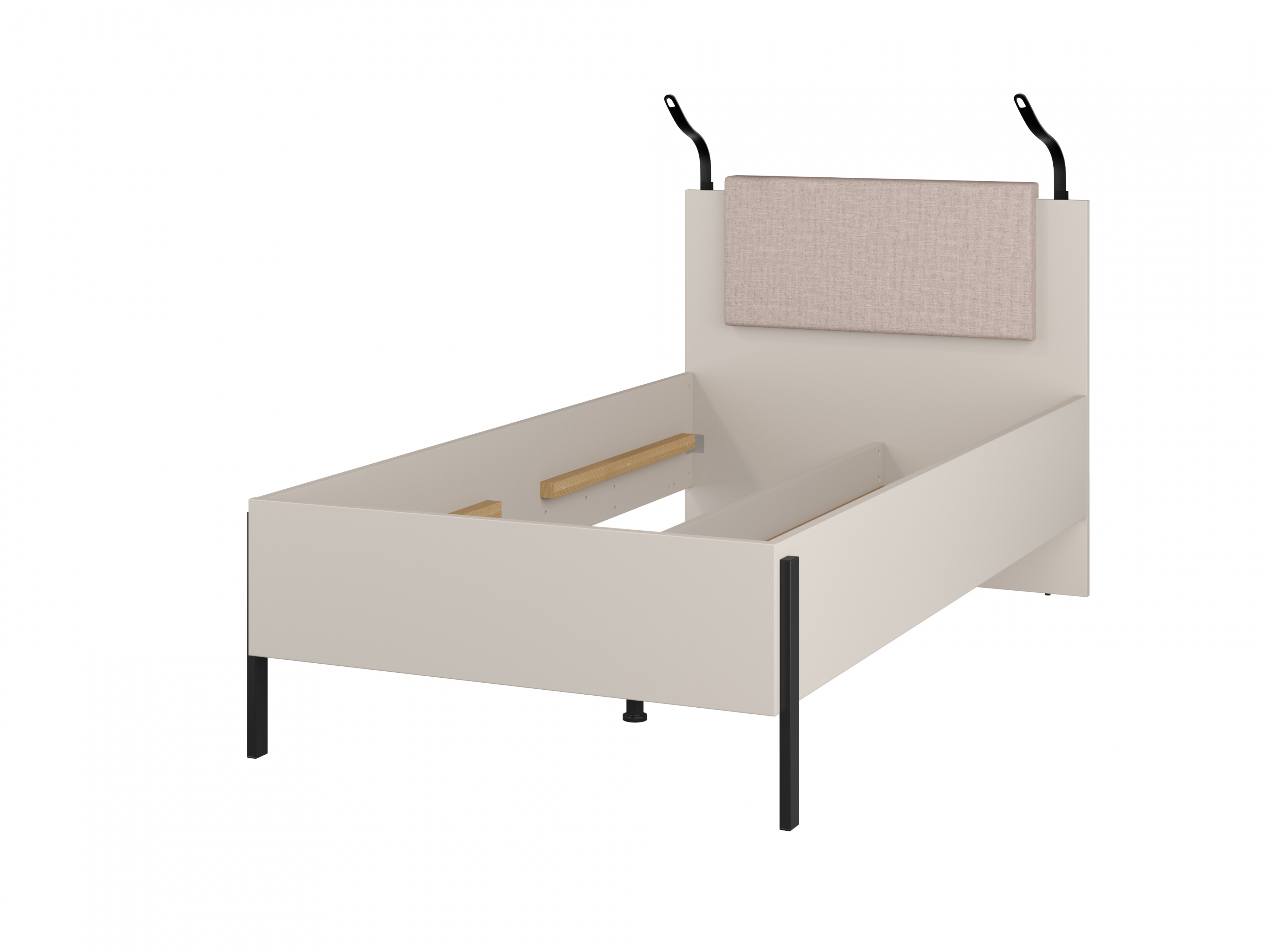 Spálňová zostava Jukon 100x200 cm - kašmírová / čierna Komplet nábytku do  spálňa  Jukon posteľ 100x200 cm, Nočný Stolík i Skriňa trzydrzwiowa - kašmír / čierny nožičky