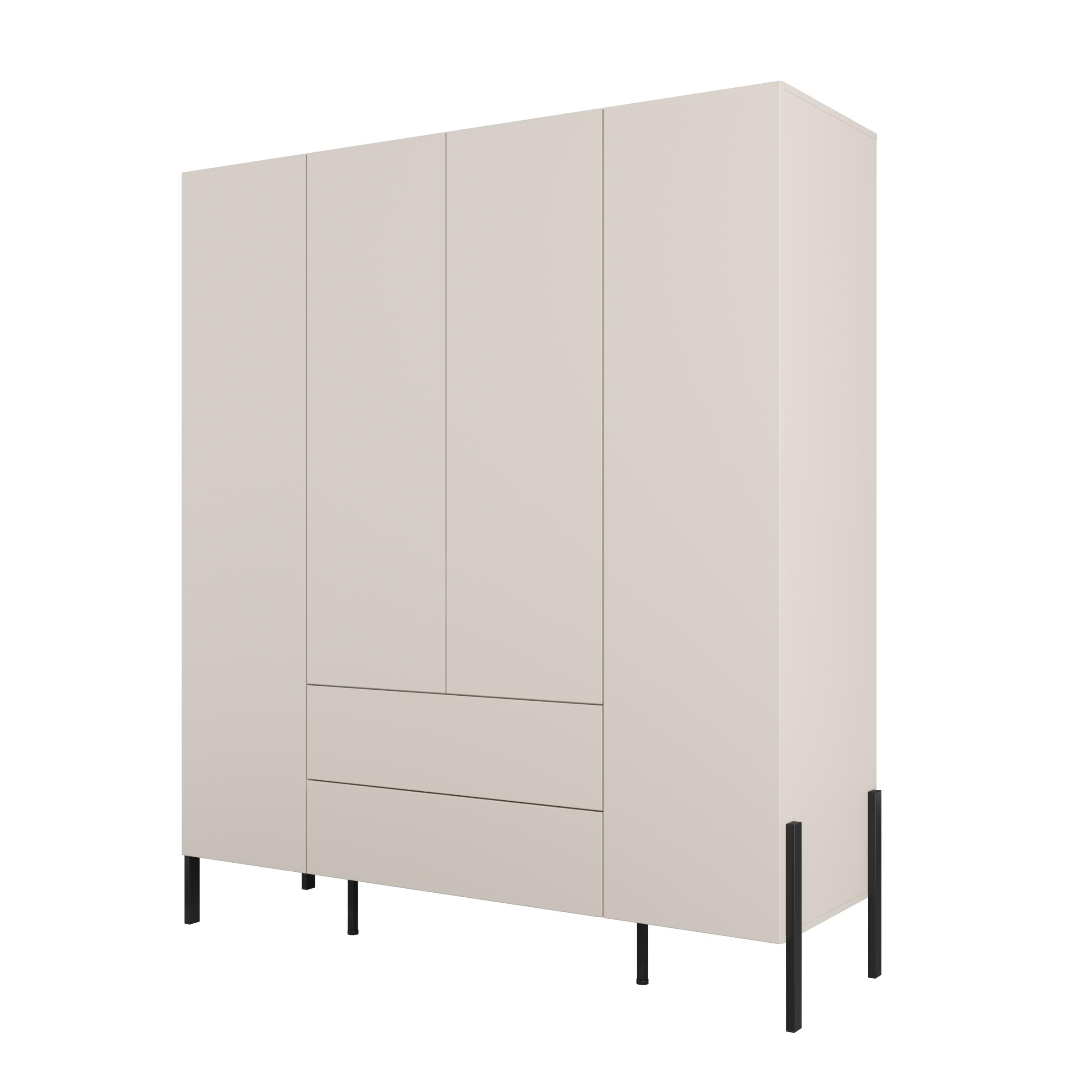 Ložnicová sestava Jukon s postelí s úložným prostorem 100x200 cm - kašmírová / černé nožky Komplet nábytku pro ložnice Jukon Postel 100x200 cm s úložným prostorem, Noční stolek i skříň trzydrzwiowa - kašmír / černé nožičky