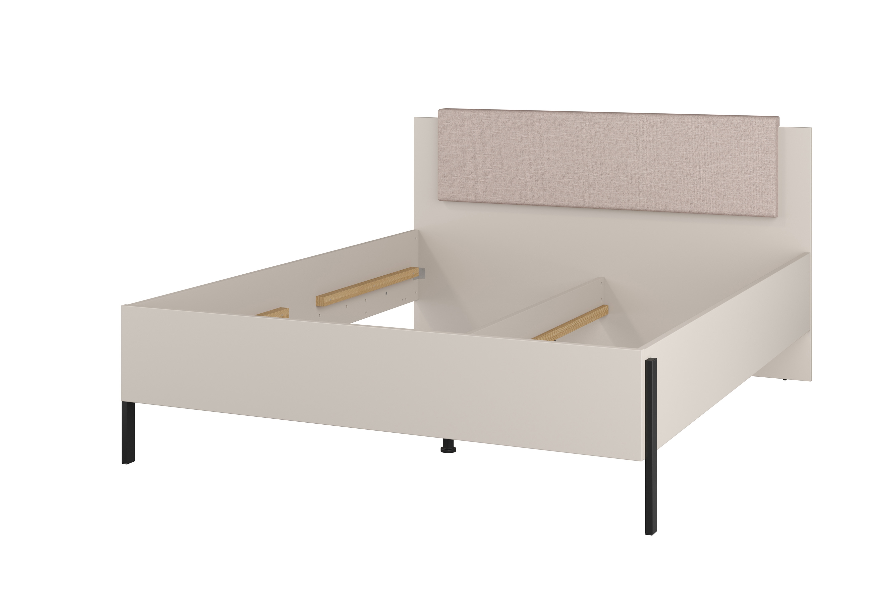 Spálňová zostava Jukon 180x200 cm - kašmírová / čierna Komplet nábytku do  spálňa  Jukon posteľ 180x200 cm, Nočné Stôlíky i Toaletný stolík z zrkadlom - kašmír / čierny nožičky