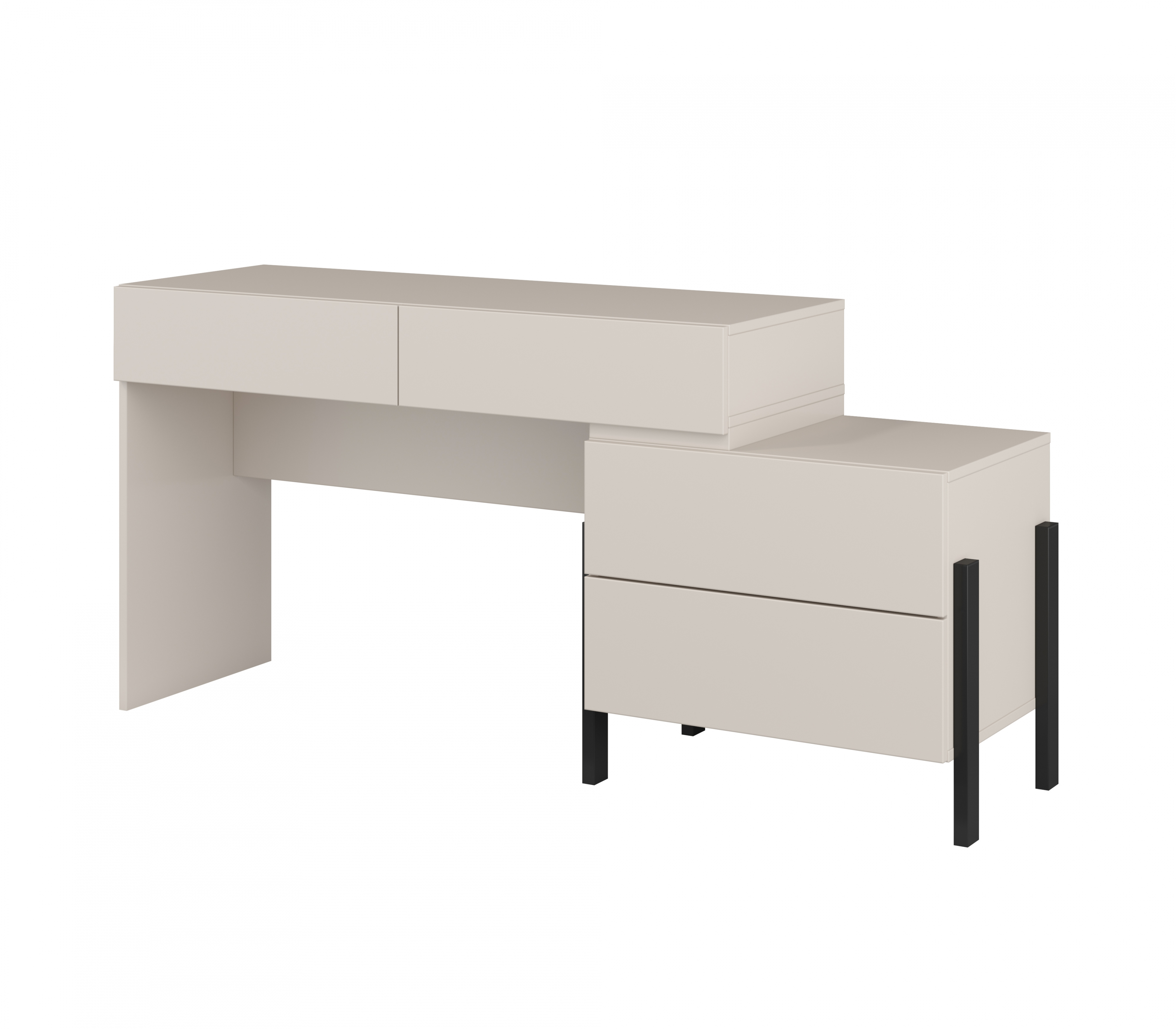 Zostava Jukon do spálne - komoda + stolík - kašmírová / čierna Komplet nábytku do  spálňa  Jukon Toaletný stolík/Písací stôl oraz Komoda dvojdverová - kašmír / čierny nožičky 