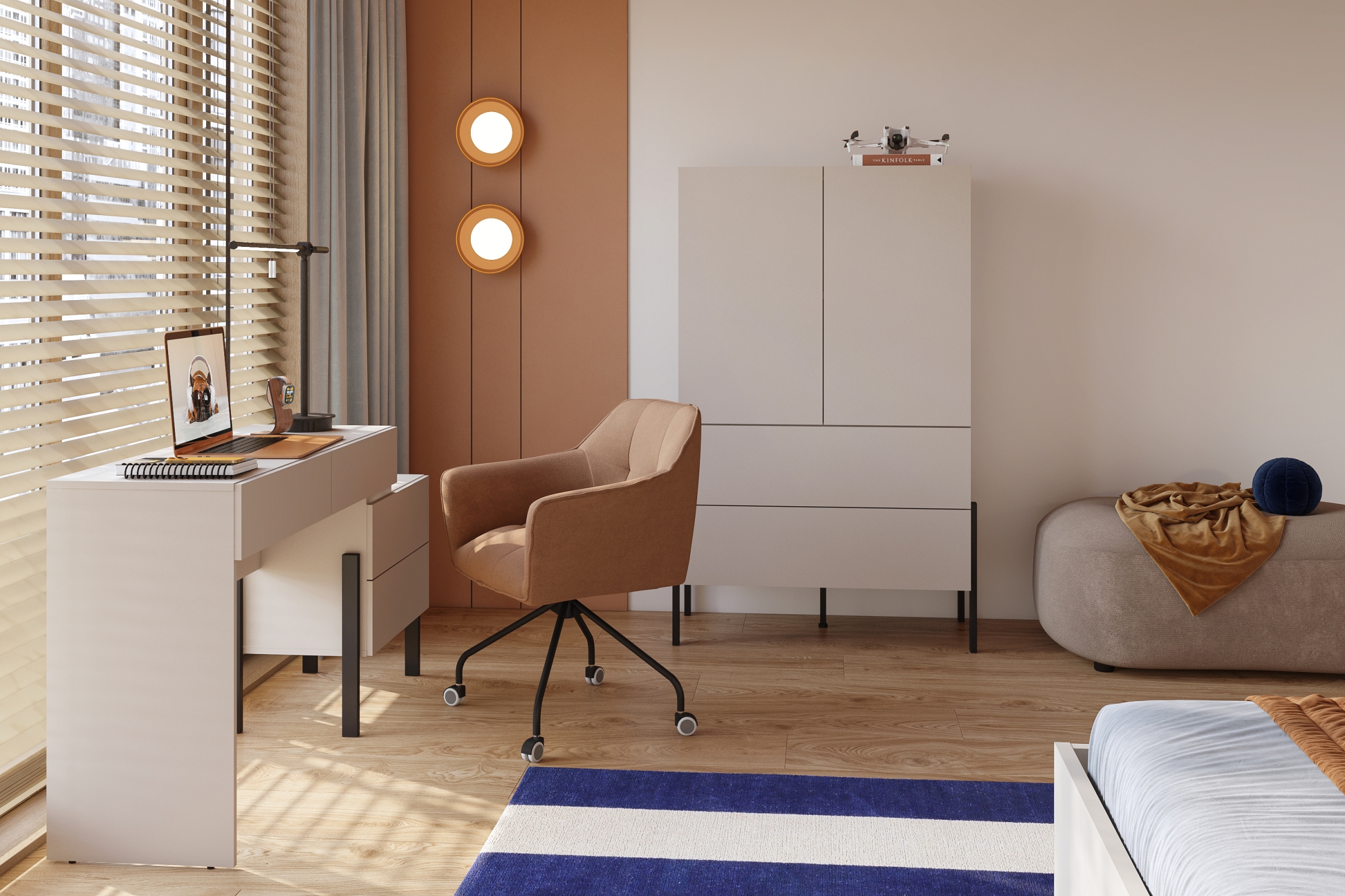 Zostava Jukon do spálne - komoda + stolík - kašmírová / čierna Komplet nábytku do  spálňa  Jukon Toaletný stolík/Písací stôl oraz Komoda dvojdverová - kašmír / čierny nožičky 