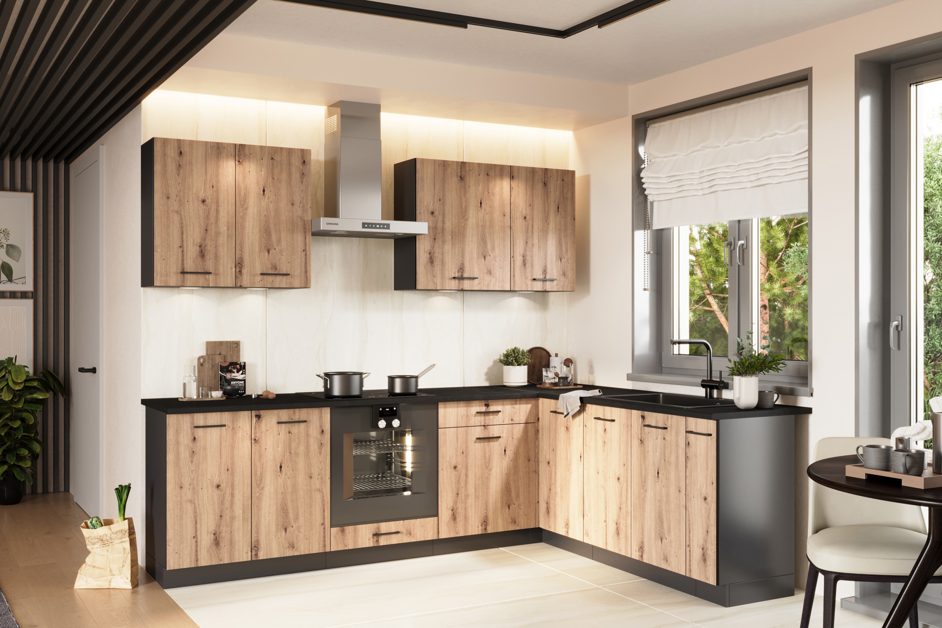 Kuchynská zostava Anika 260x200 cm – dub artisan / grafit Komplet nábytku kuchynského Anika 260x200cm - Dub artisan / grafit