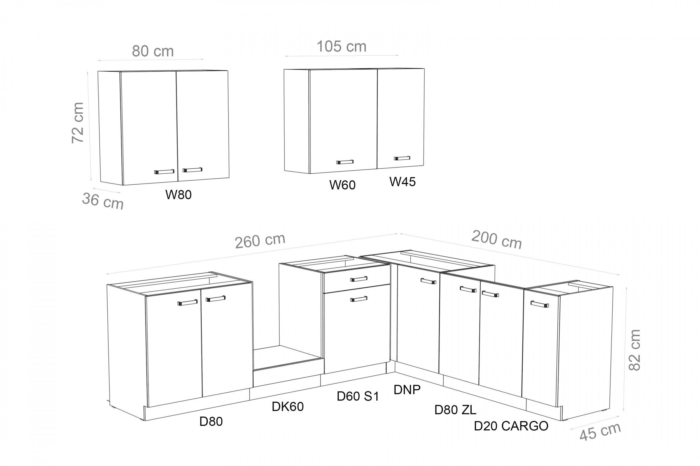 Kuchynská zostava Anika 260x200 cm – grafit Komplet nábytku kuchynského Anika 260x200cm - grafit