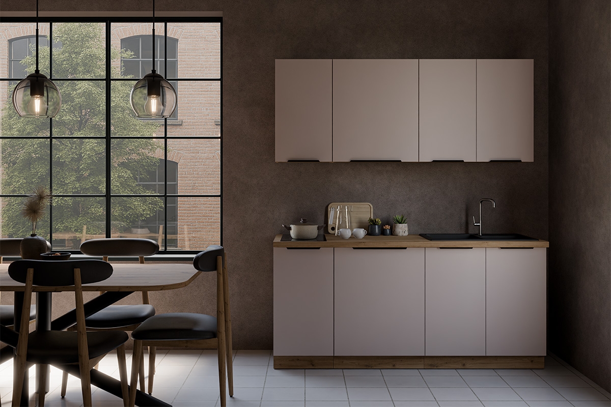 Kuchyňská linka Arvani 180 cm - kašmír / dub artisan Komplet nábytku kuchennych Arvani 180cm - kašmír / dub artisan