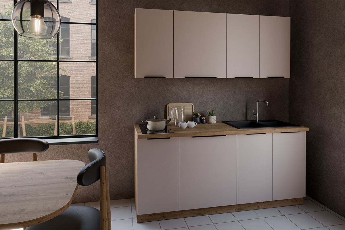 Kuchyňská linka Arvani 180 cm - kašmír / dub artisan Komplet nábytku kuchennych Arvani 180cm - kašmír / dub artisan