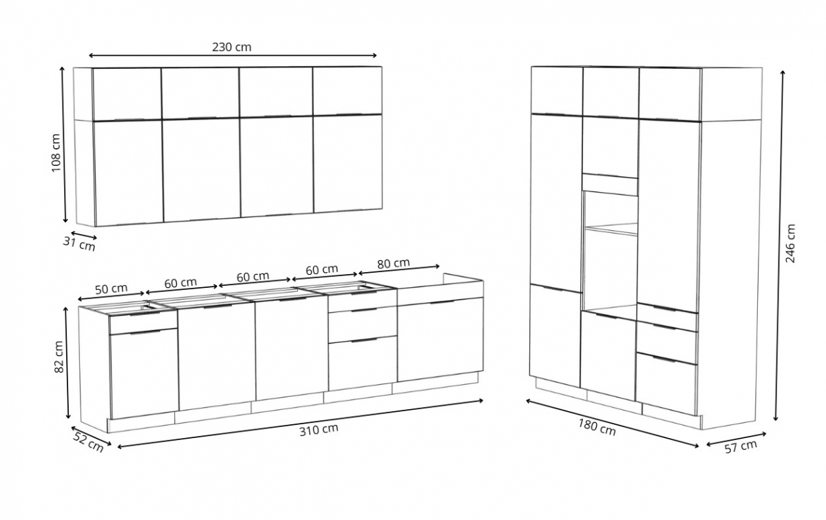 Kuchyňská linka Arvani 310x180 cm - kašmír / dub artisan Komplet nábytku kuchennych Arvani 310x180cm - kašmír / dub artisan