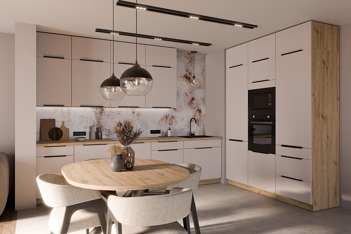 Kuchyňská linka Arvani 310x180 cm - kašmír / dub artisan Komplet nábytku kuchennych Arvani 310x180cm - kašmír / dub artisan